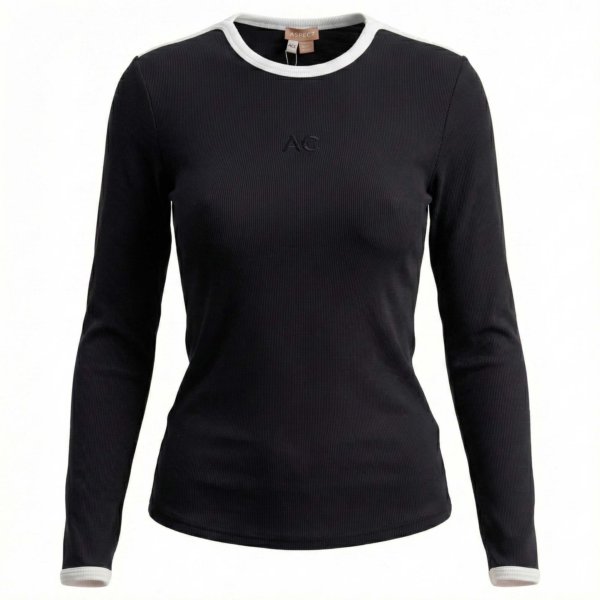 Ribbed Contrast Trim Top in Black by Aspect