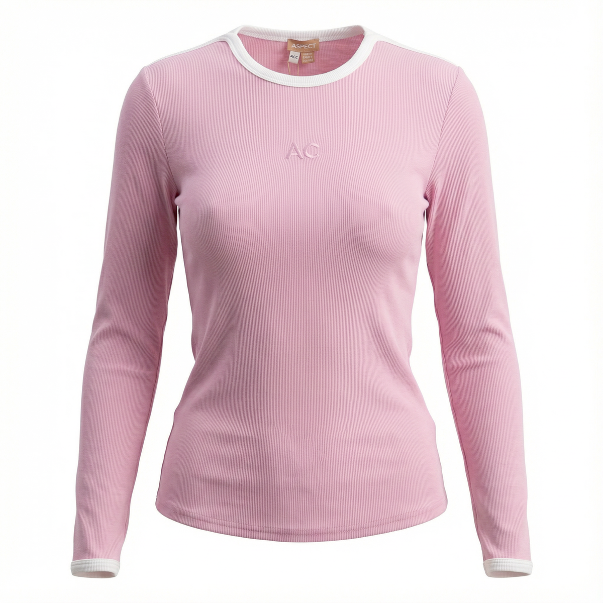 Ribbed Contrast Trim Top in Pink by Aspect