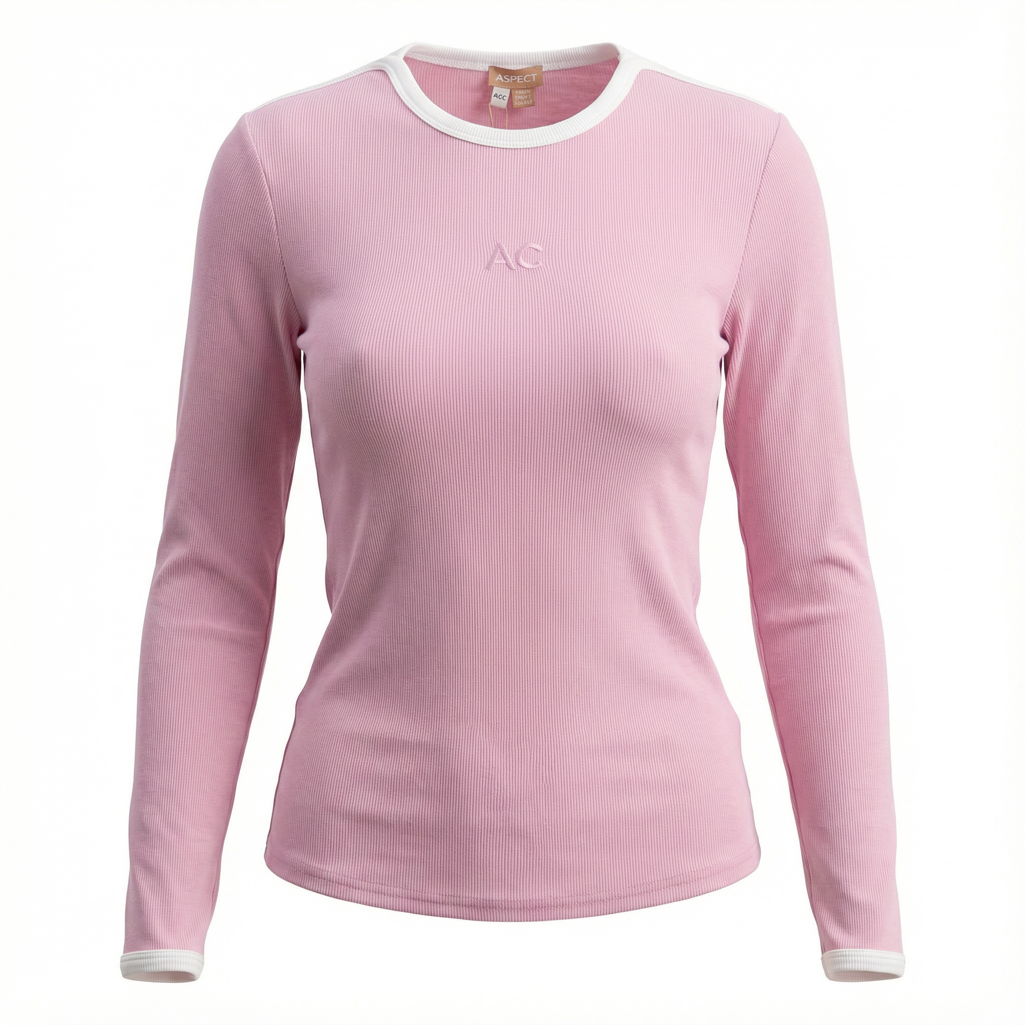 Ribbed Contrast Trim Top in Pink by Aspect