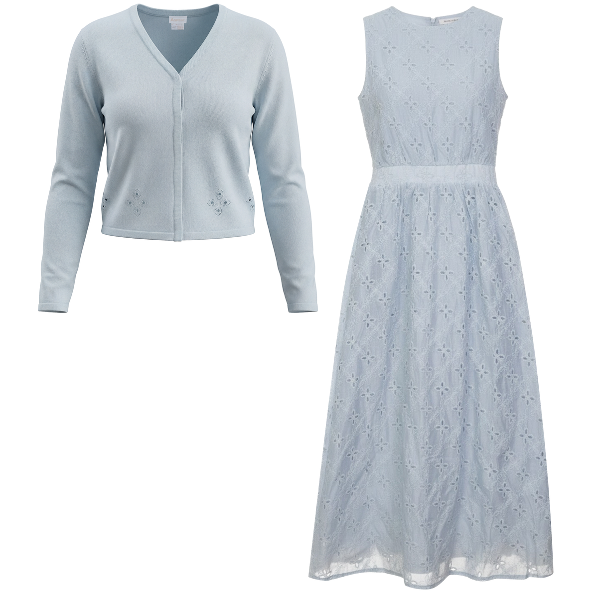 Woven Embroidered Jumper Cardigan Set in Blue by Aspect
