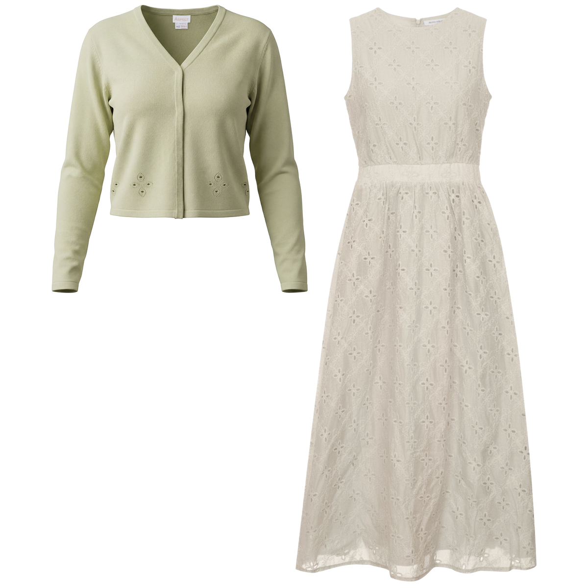 Woven Embroidered Jumper Cardigan Set in Butter by Aspect