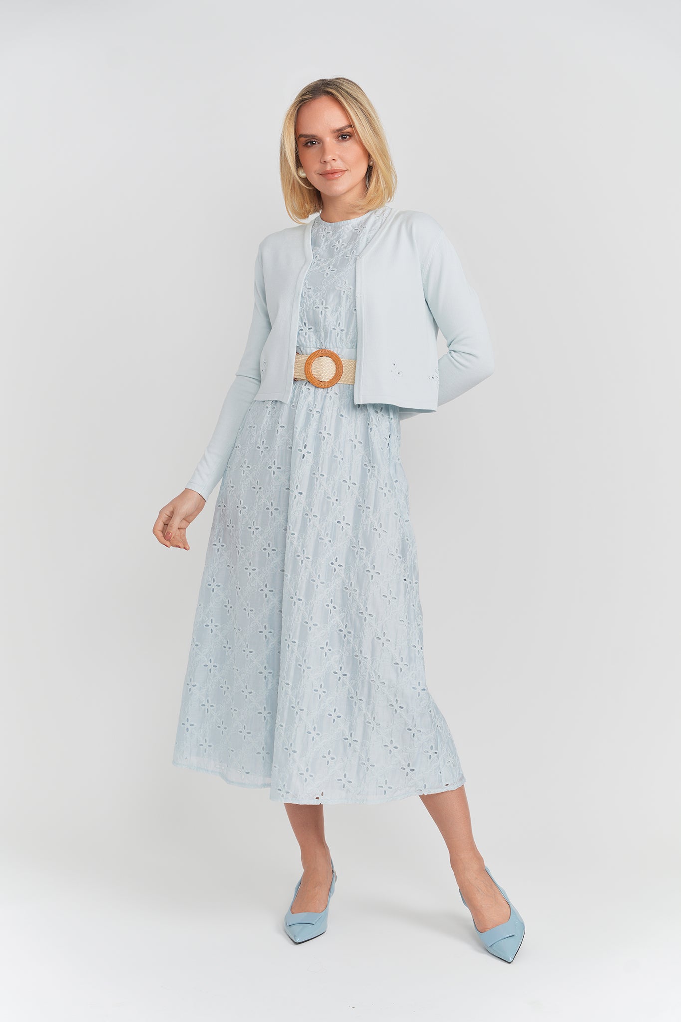 Woven Embroidered Jumper Cardigan Set