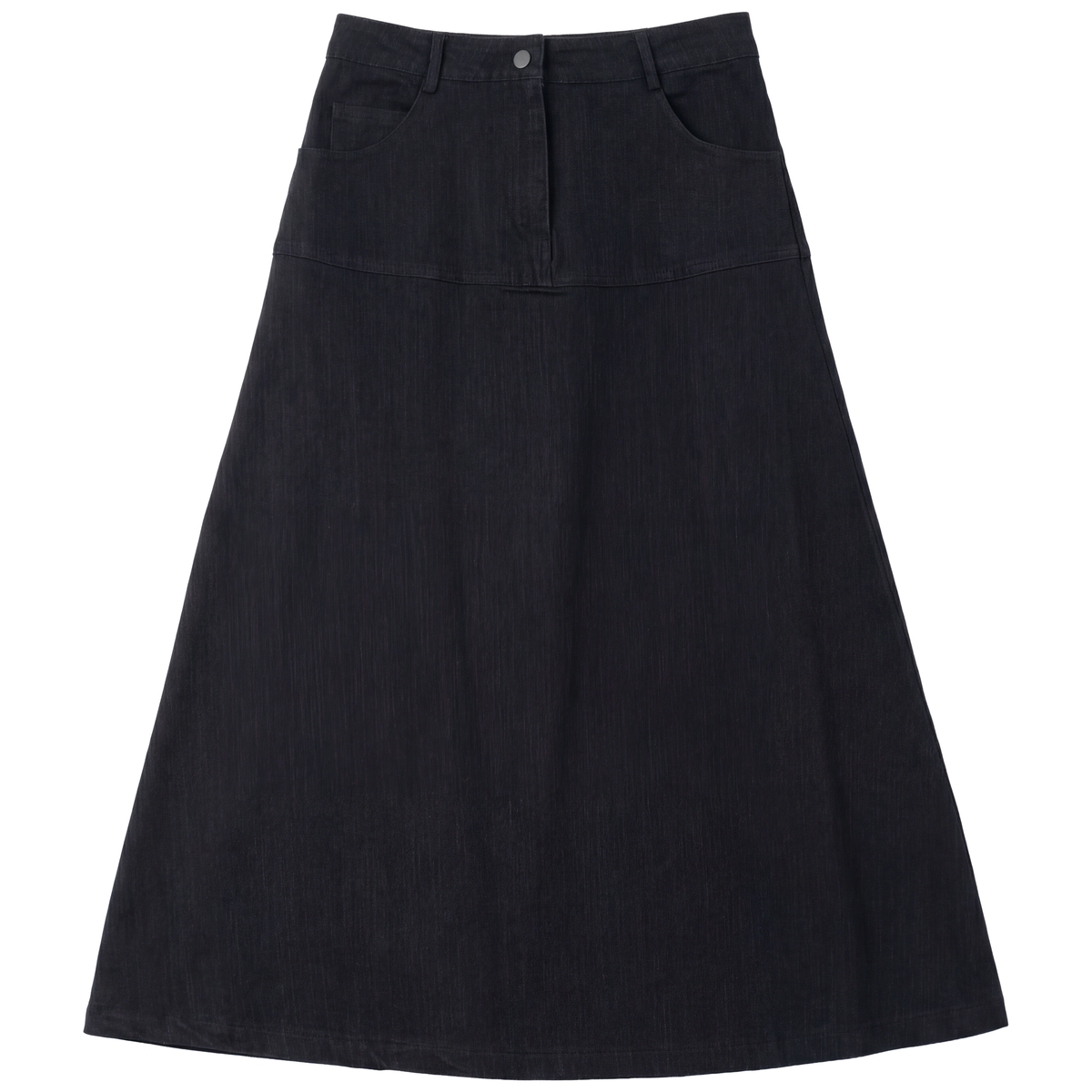 Flare Midi Denim Skirt in Black Wash by Aspect