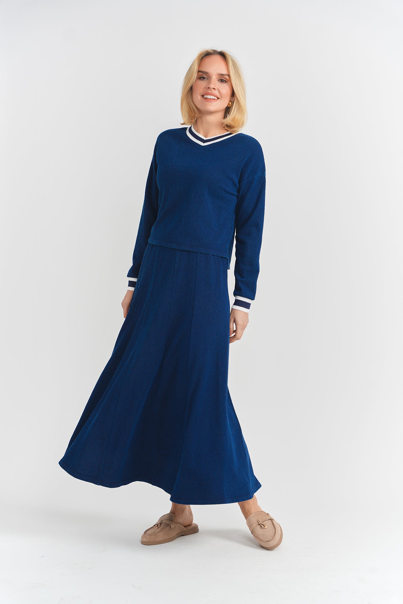Midi Denim Terry Skirt in by FYI