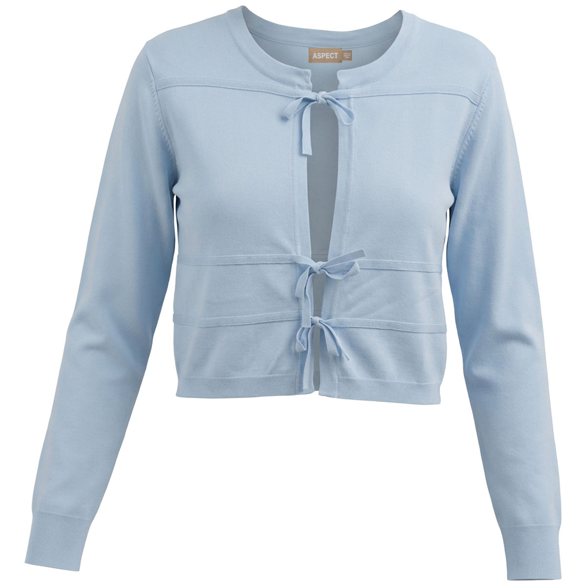 Crop Cardigan With String Closure in Blue by Aspect