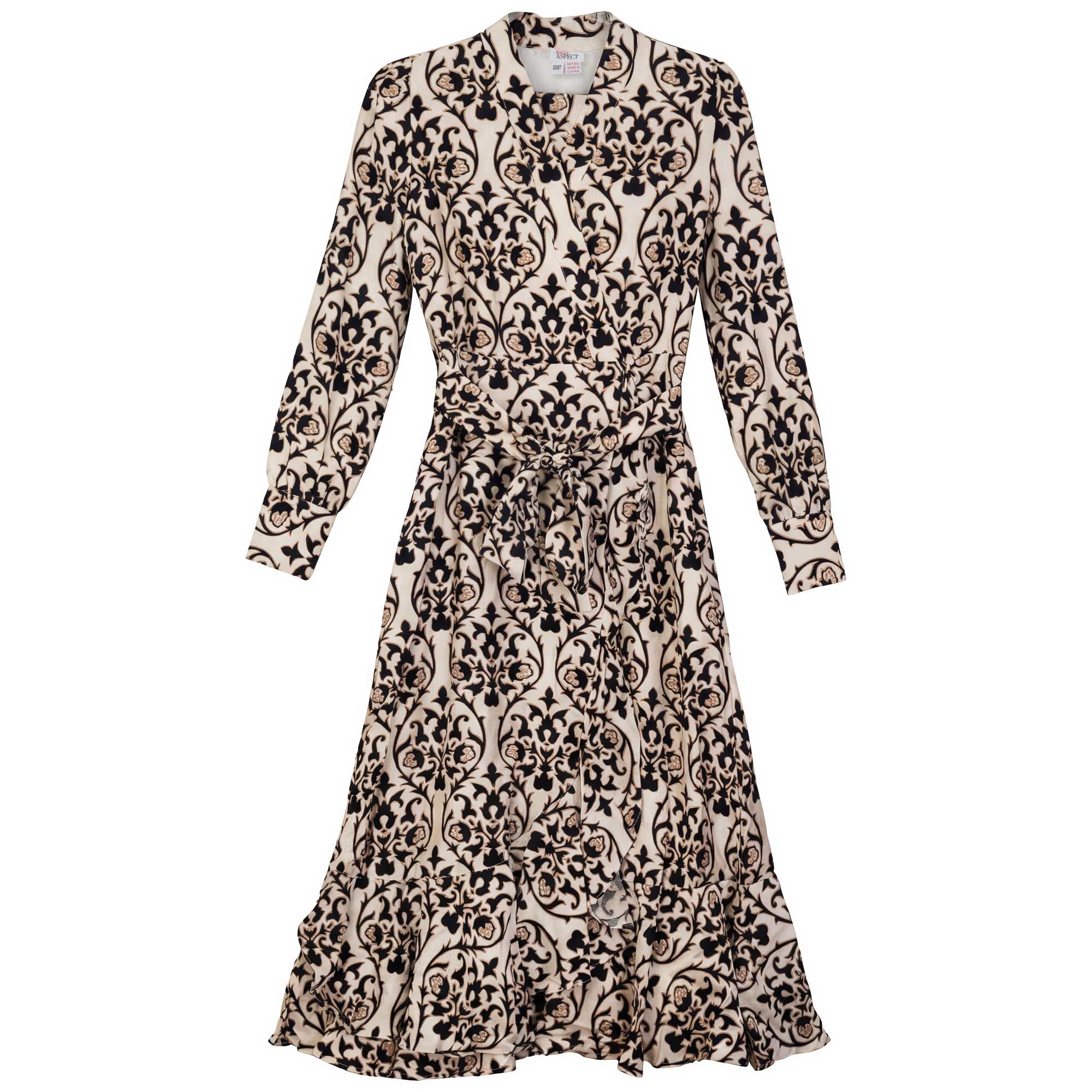 Printed Woven Wrap Dress in Black by Aspect