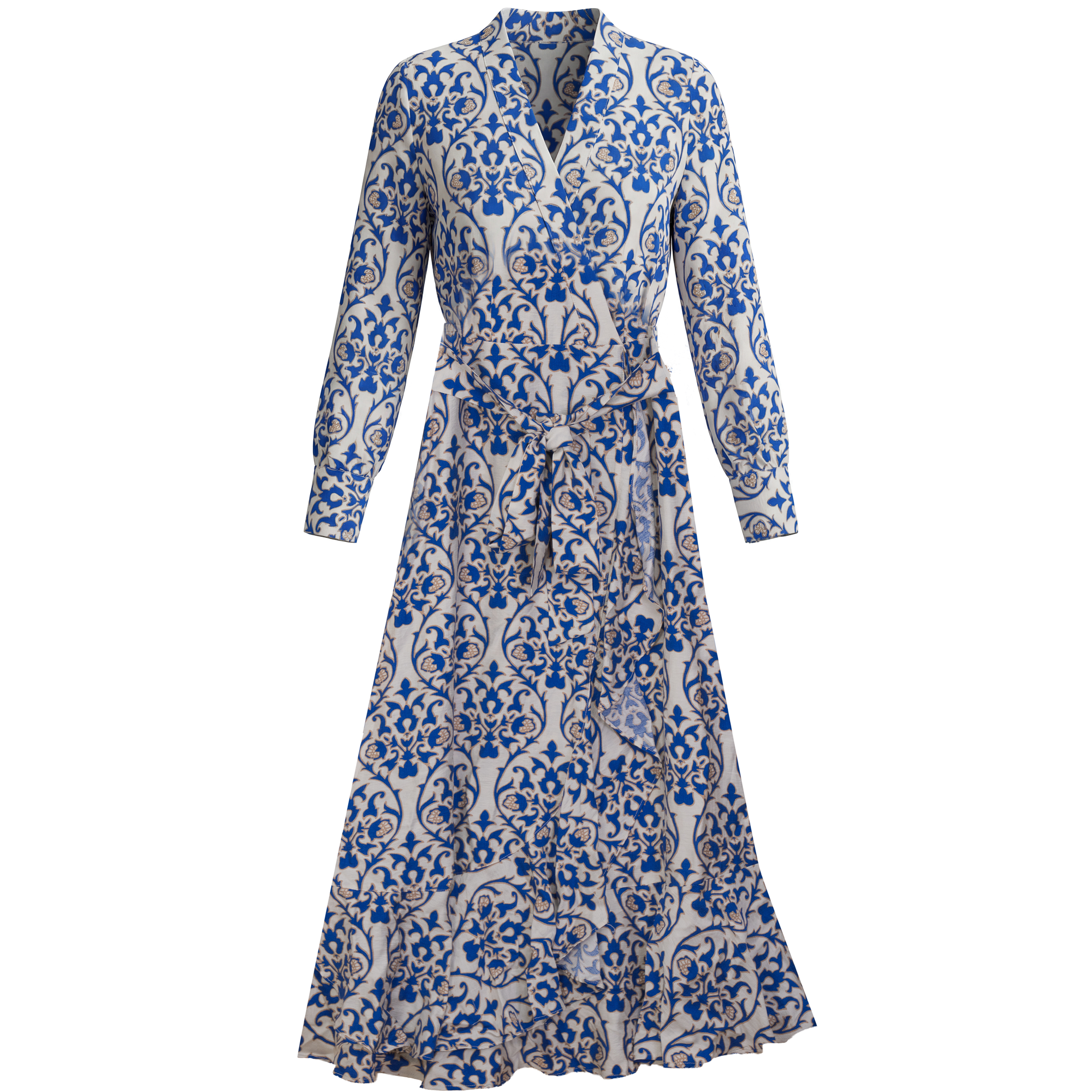 Printed Woven Wrap Dress in Royal by Aspect