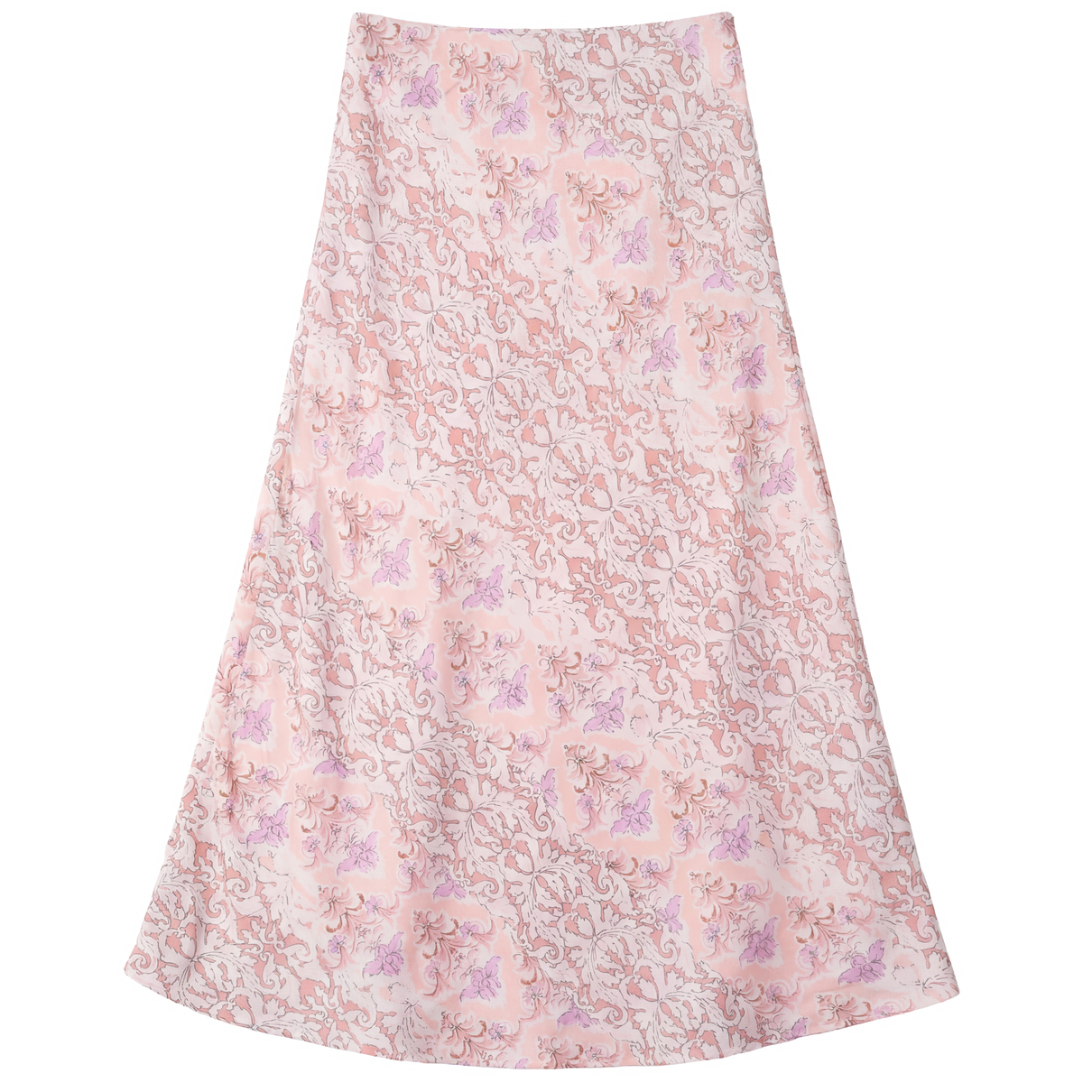 Satin Midi Printed Skirt in Pink by Aspect