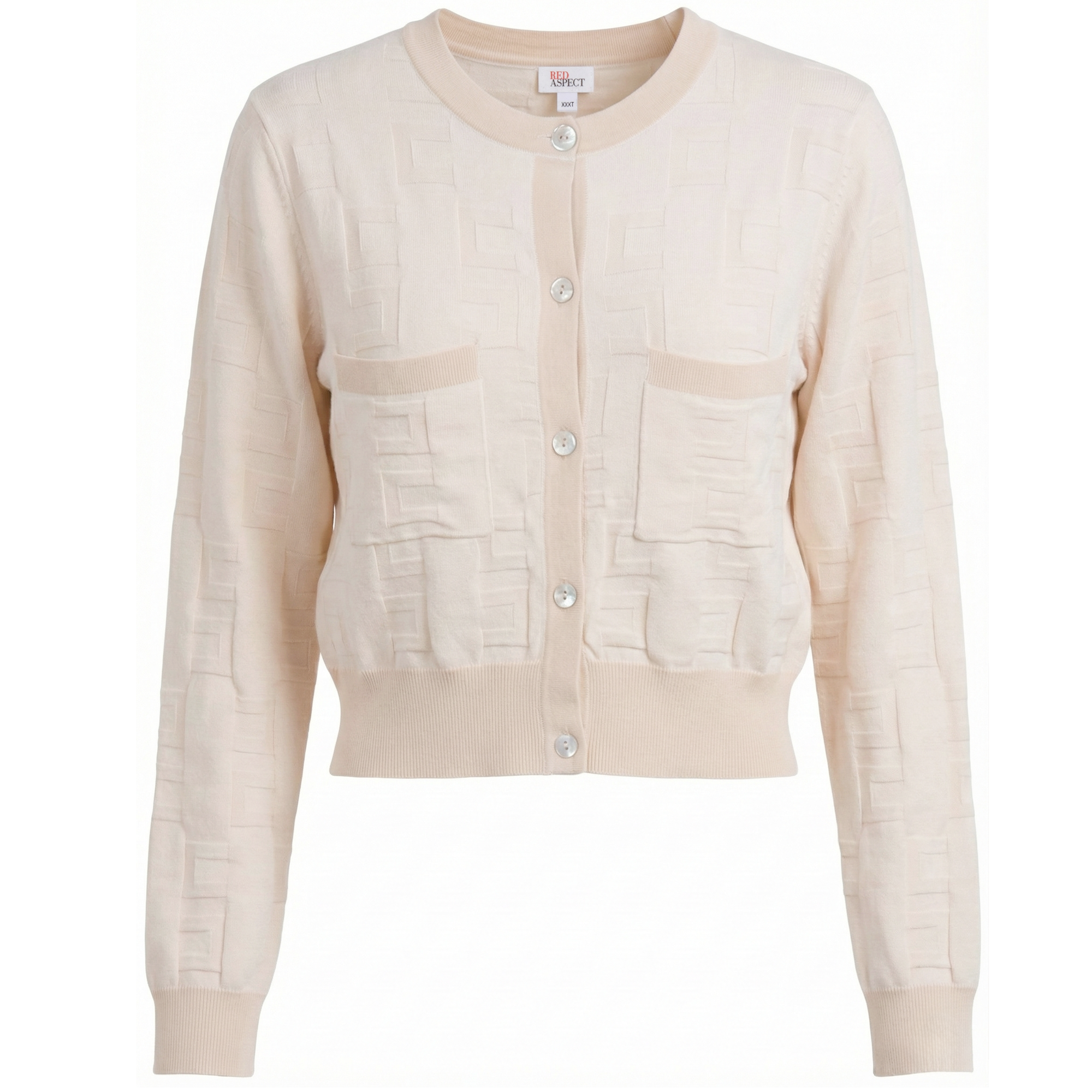 Textured Knit 2 Tone Cardigan in Off White by Aspect