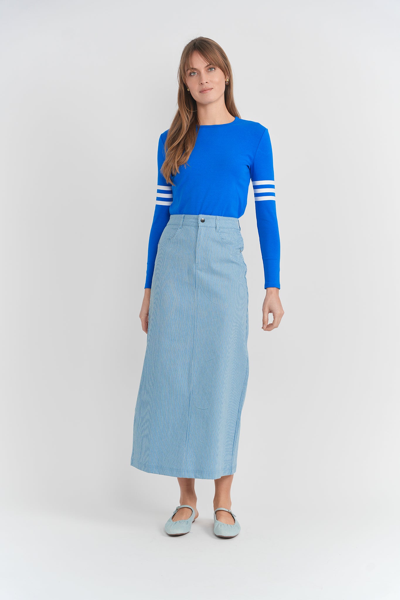Striped Denim Skirt in by Urban