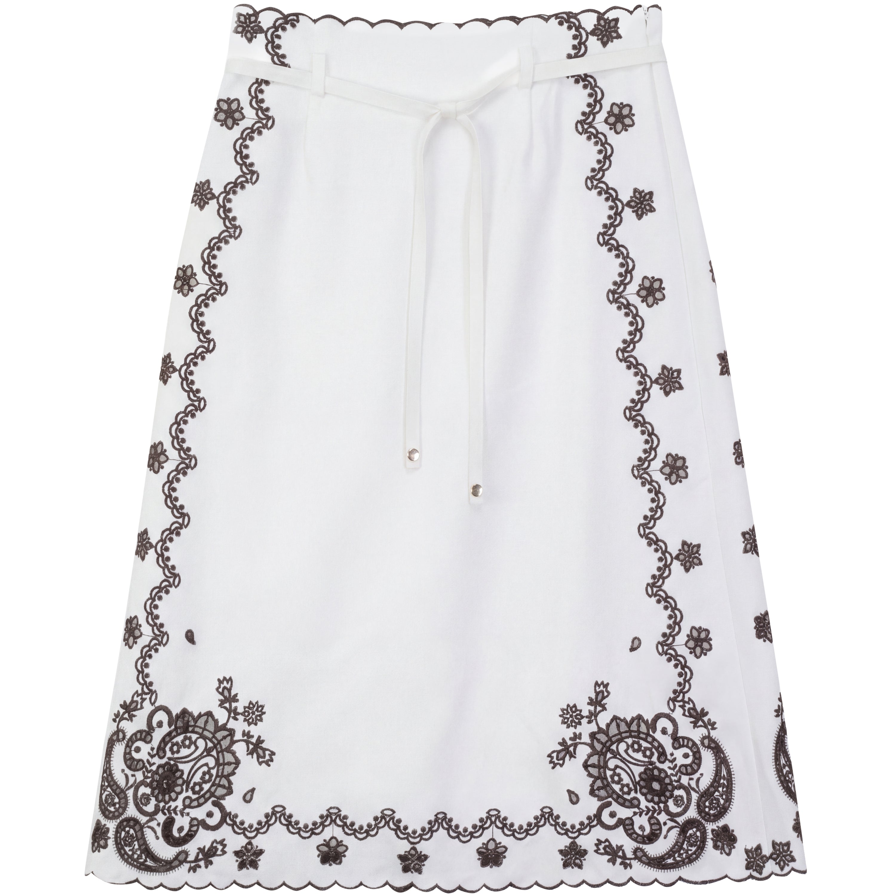 A line Embroidered Skirt in White by Aspect