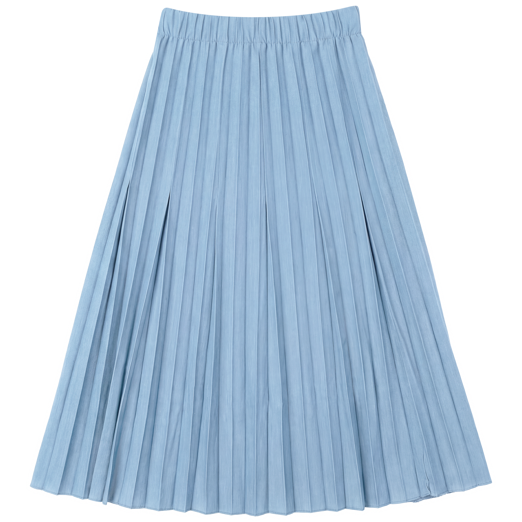 Crinkle Pleated Midi Skirt in Light Denim by Aspect