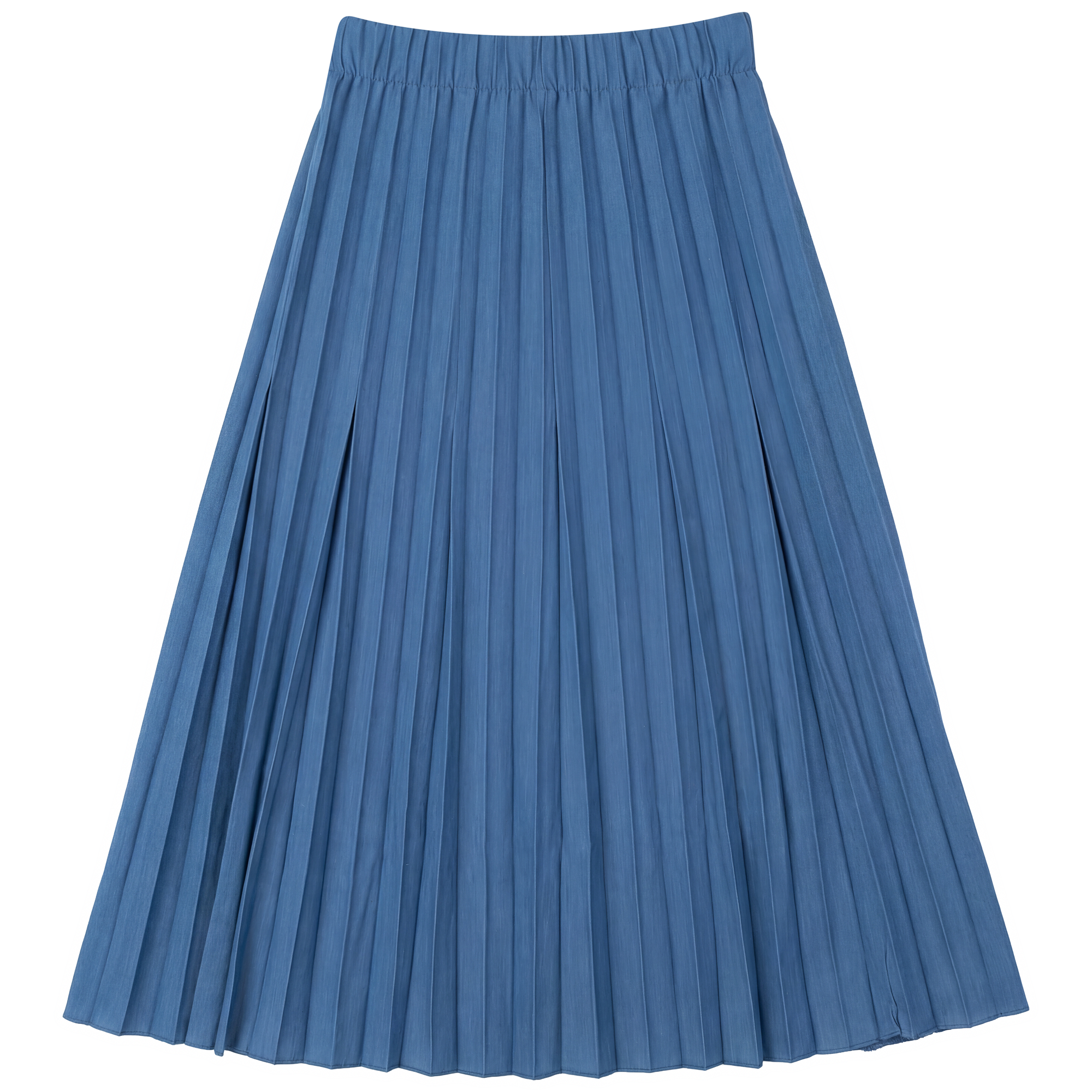 Crinkle Pleated Midi Skirt in Medium Denim by Aspect