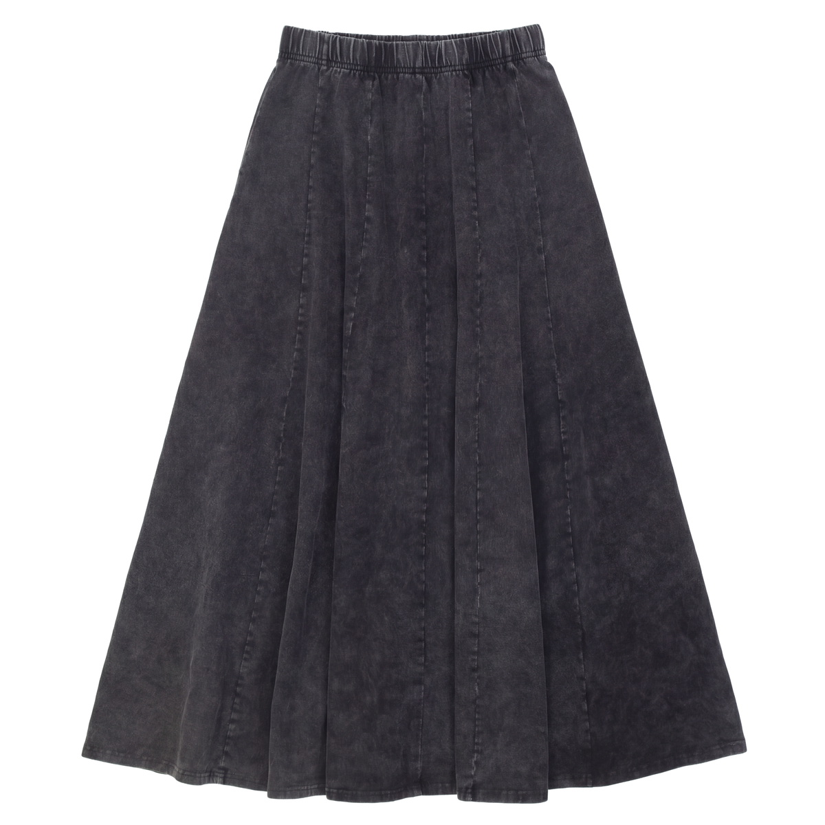 Washed Panelled Skirt in Black Wash by 5 Stars