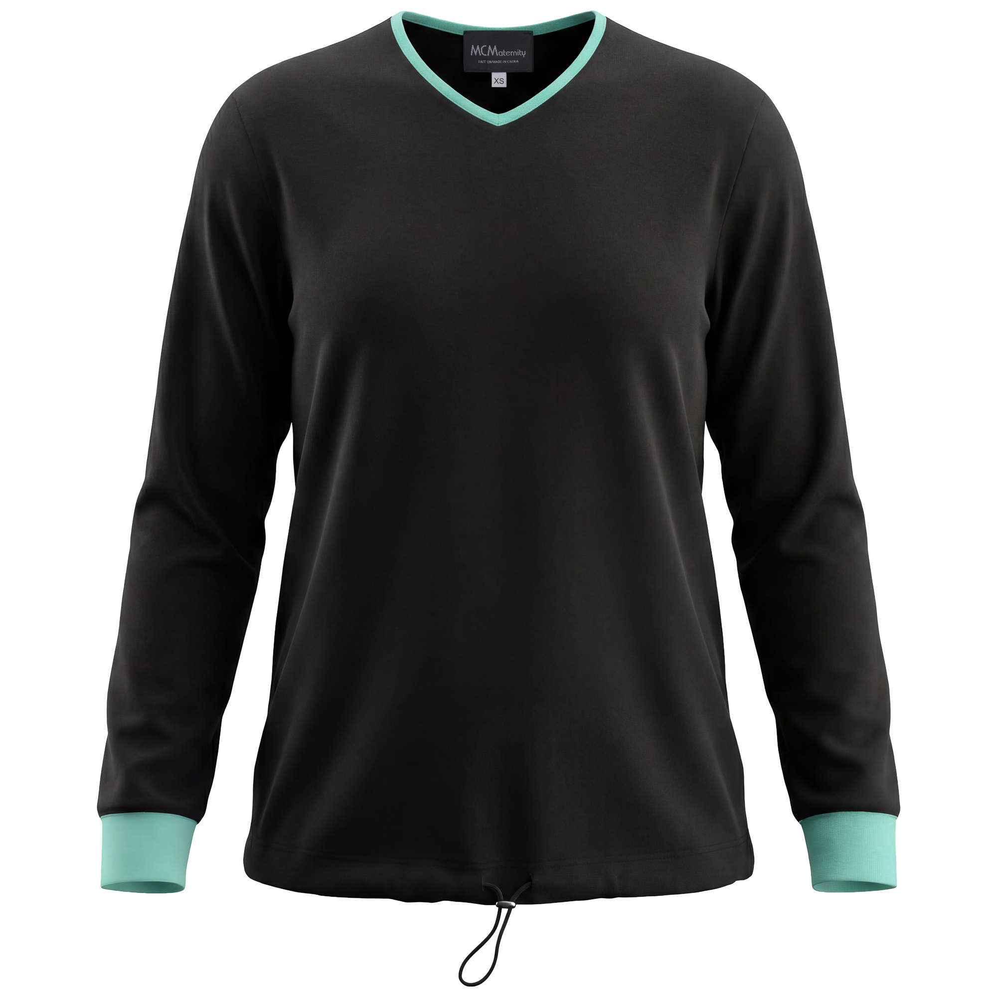 Maternity Solid V Neck Bungee in Black Mint by MCM