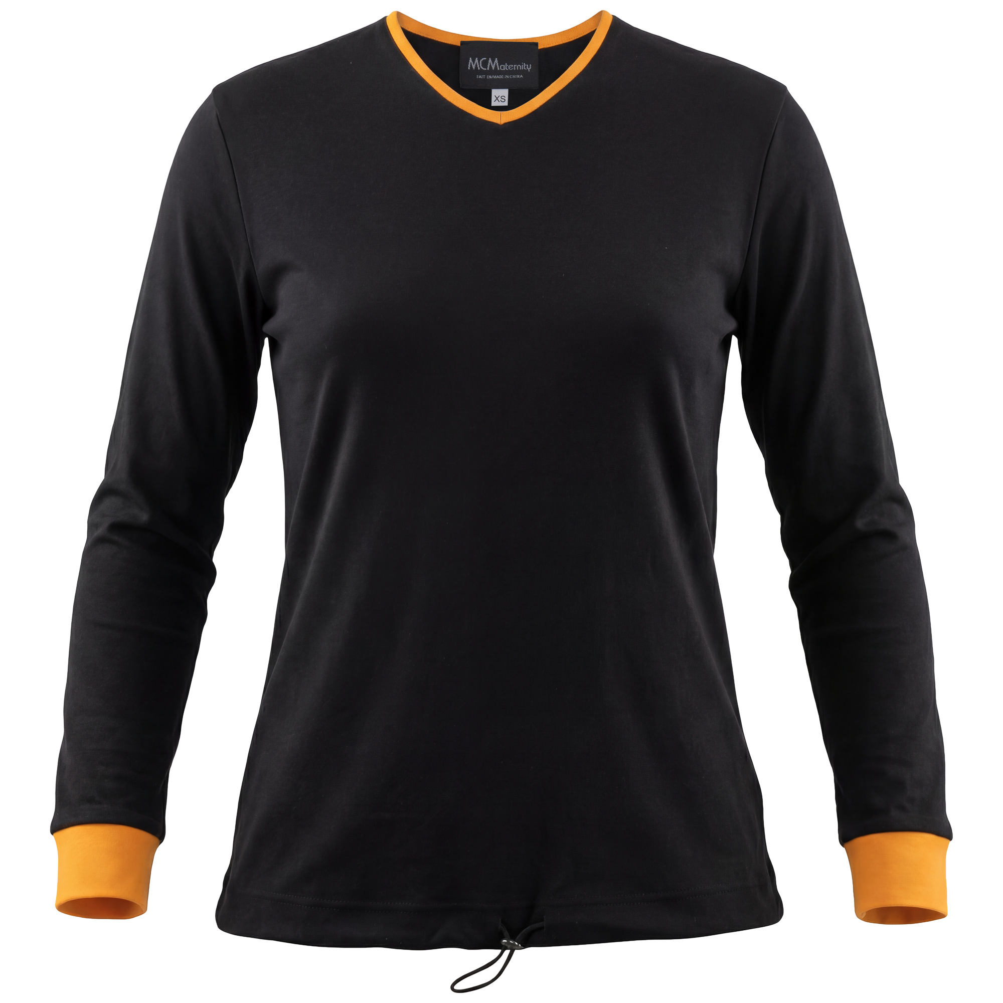 Maternity Solid V Neck Bungee in Black Orange by MCM
