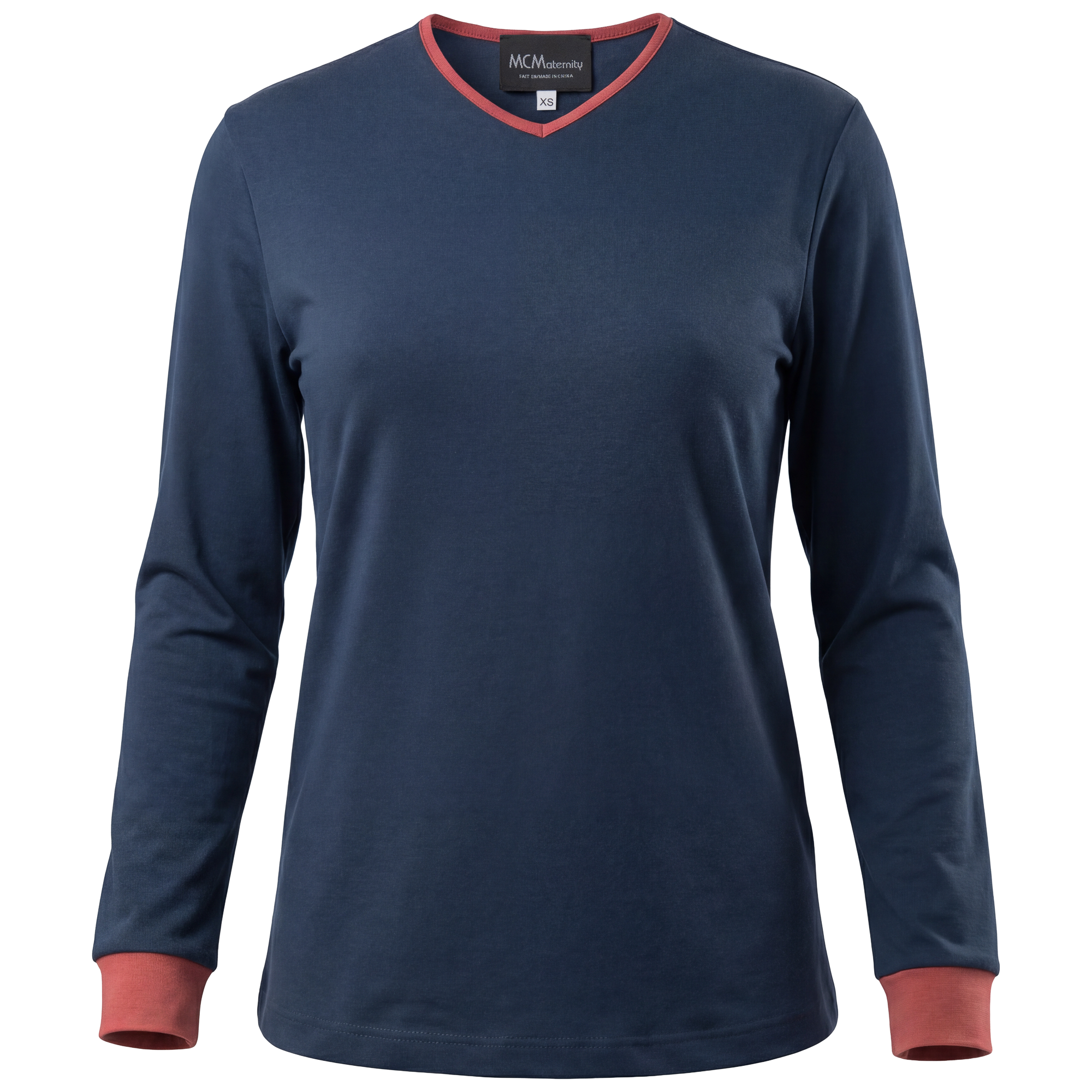 Maternity Solid V Neck Bungee in Dark Denim Rose by MCM