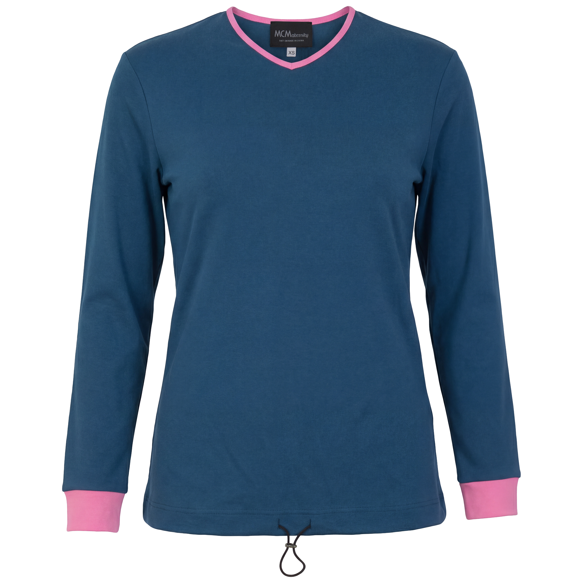 Maternity Solid V Neck Bungee in Denim Bubble Gum by MCM