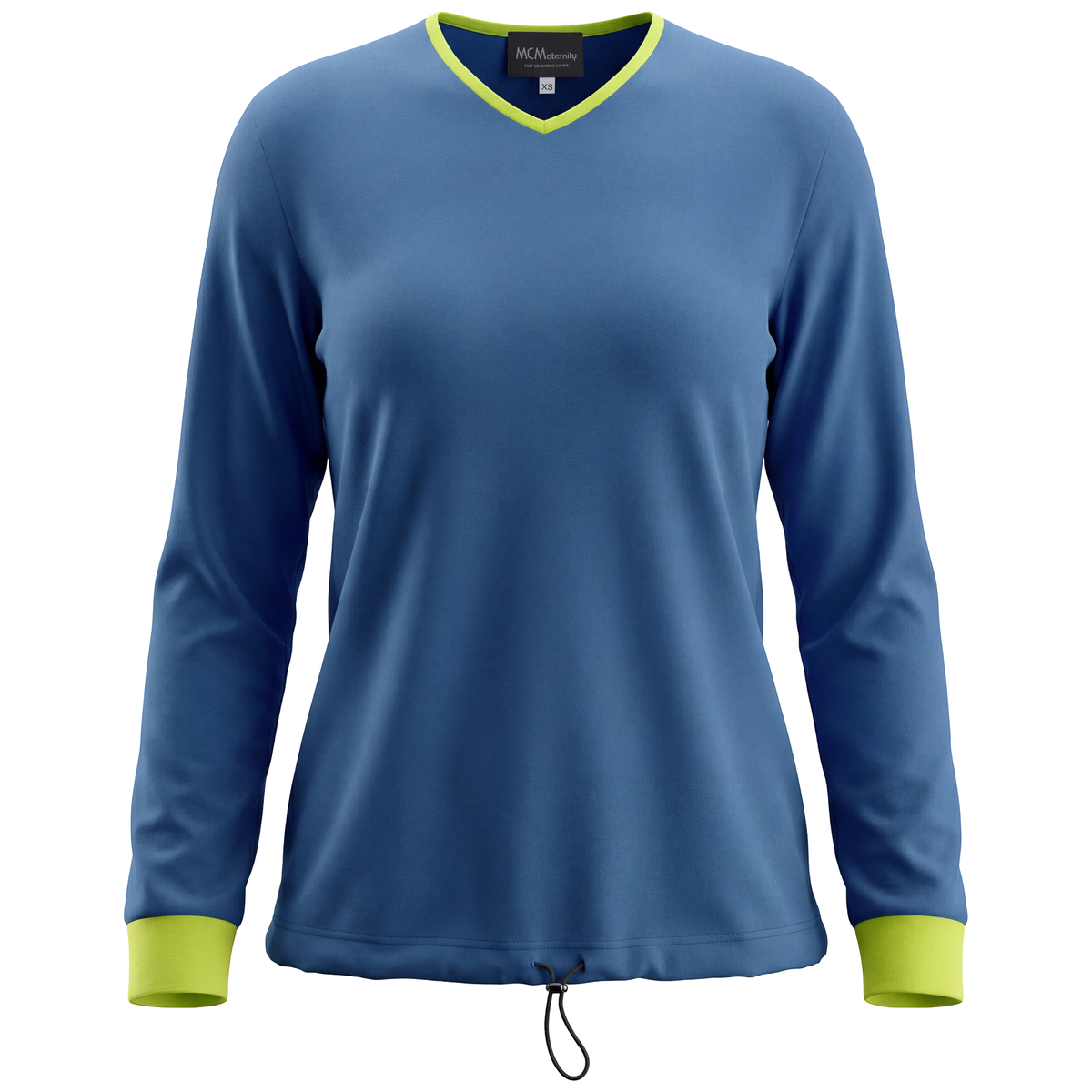 Maternity Solid V Neck Bungee in Light Denim Lime Green by MCM