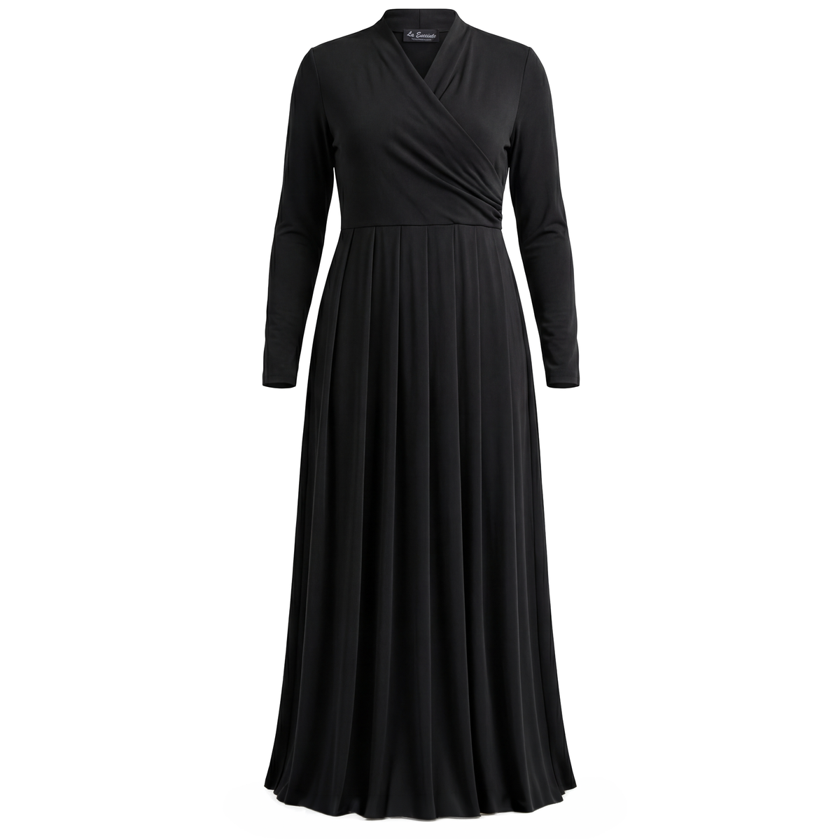 Maternity Mock Wrap Maxi Dress in Black Solid by La Enceinte
