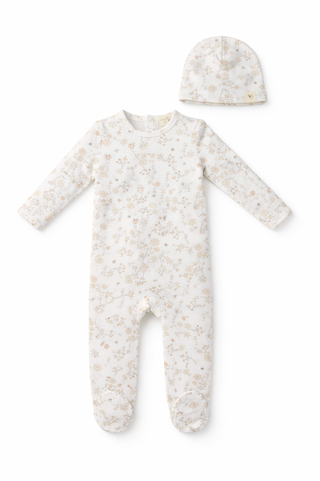 All Over Floral and Mushroom Print Onesie With Hat in White Pink by Bebe Bella