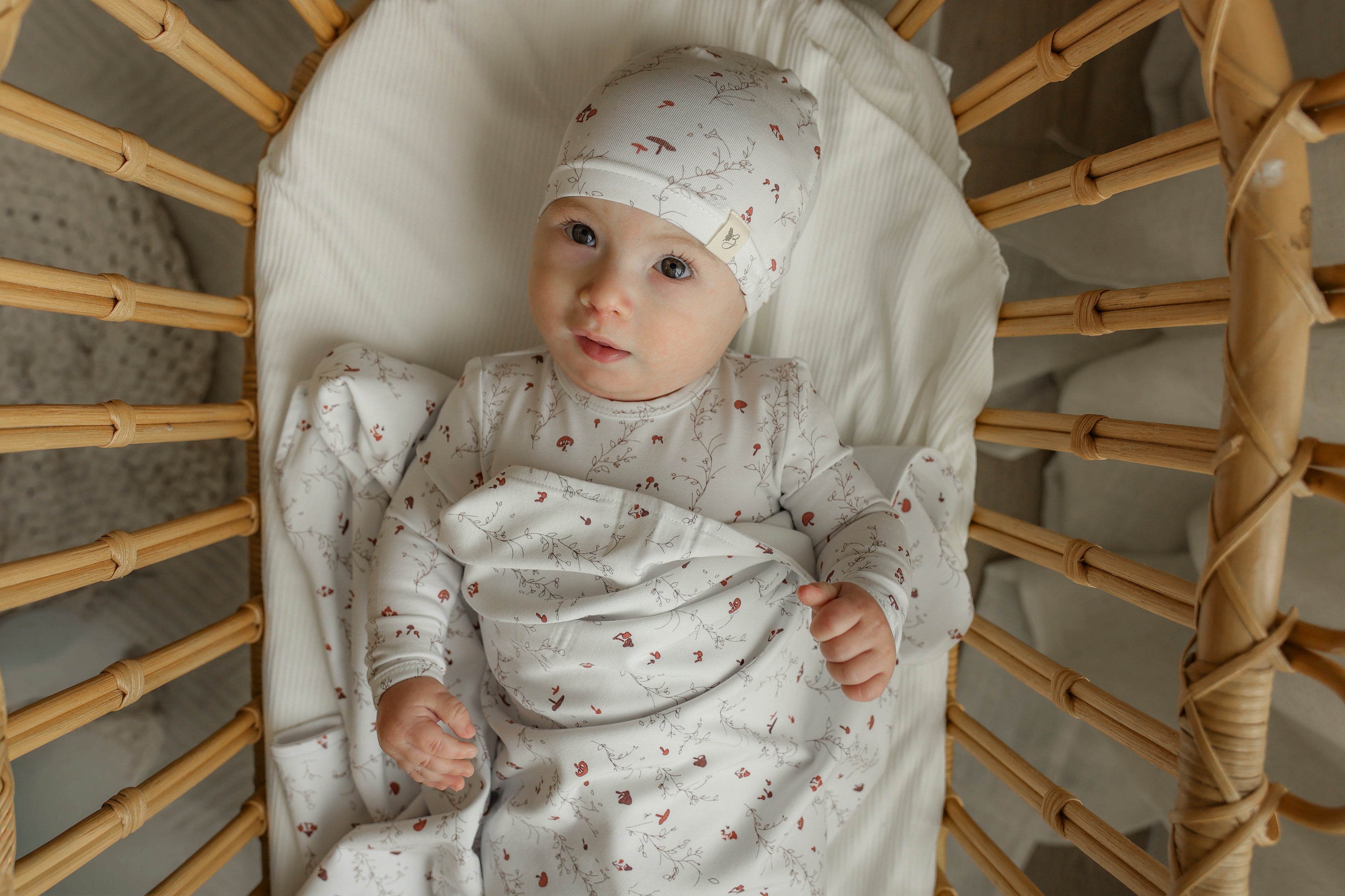 All Over Floral and Mushroom Print Blanket in by Bebe Bella