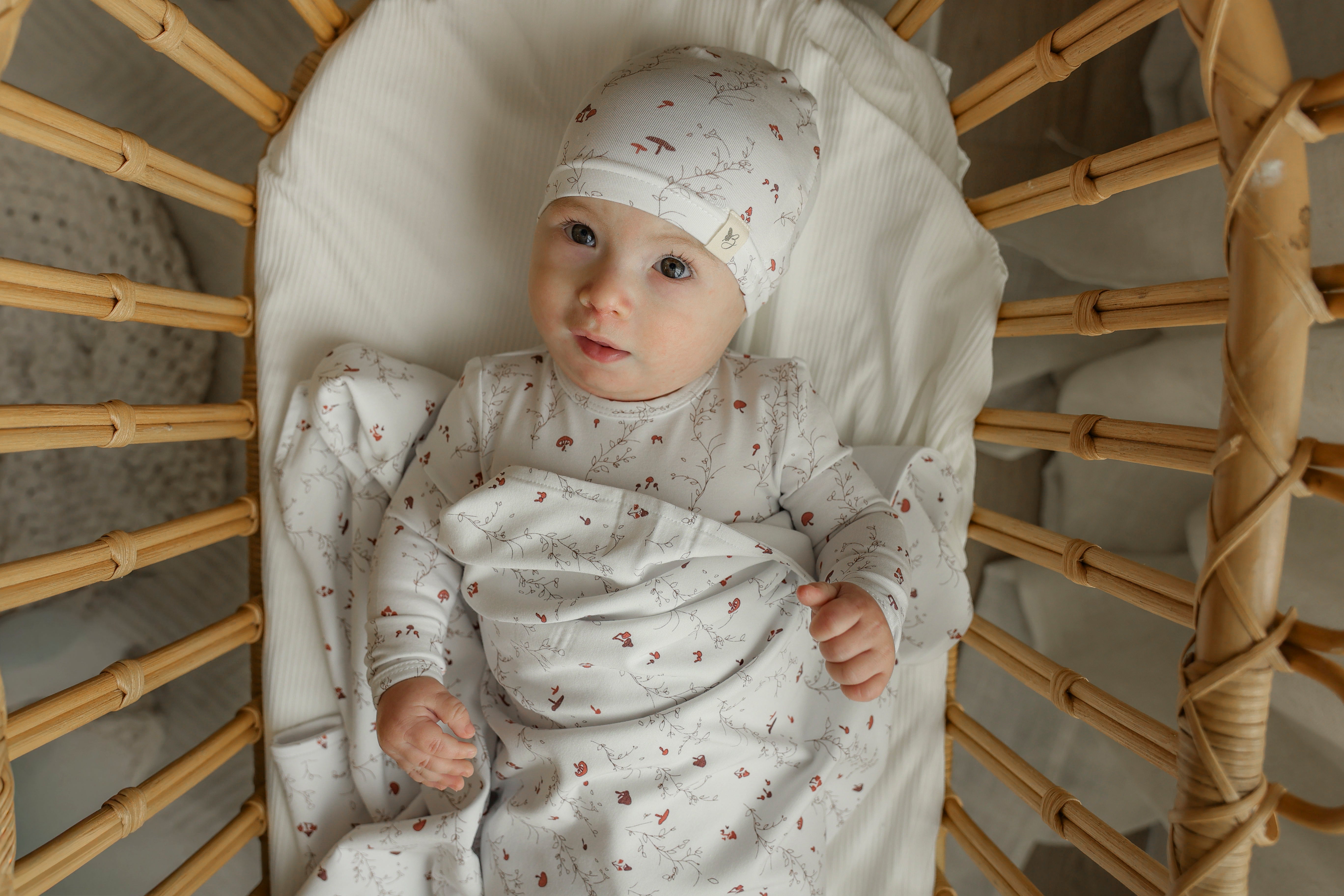 All Over Floral and Mushroom Print Blanket in by Bebe Bella