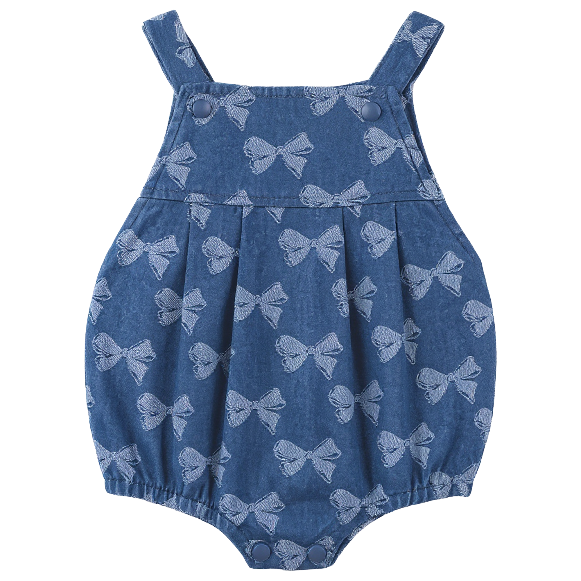 Bow Printed Denim Overall in Dark Denim by Puddles