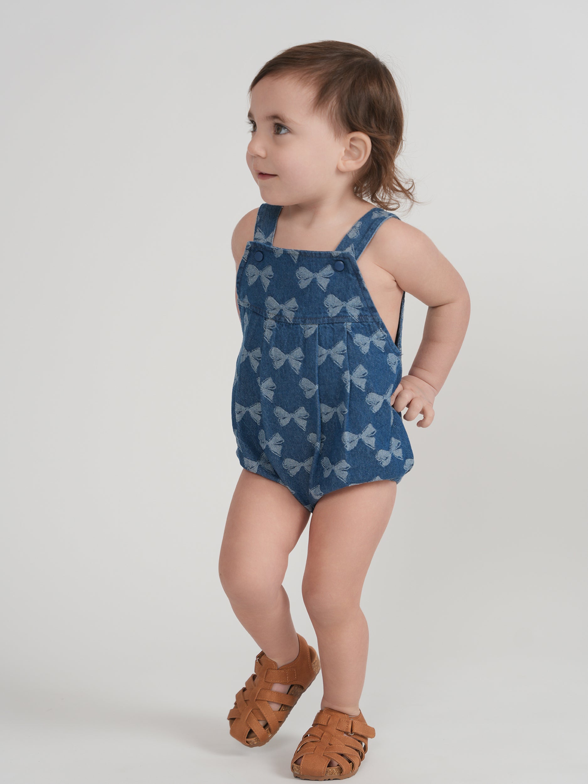 Bow Printed Denim Overall in by Puddles