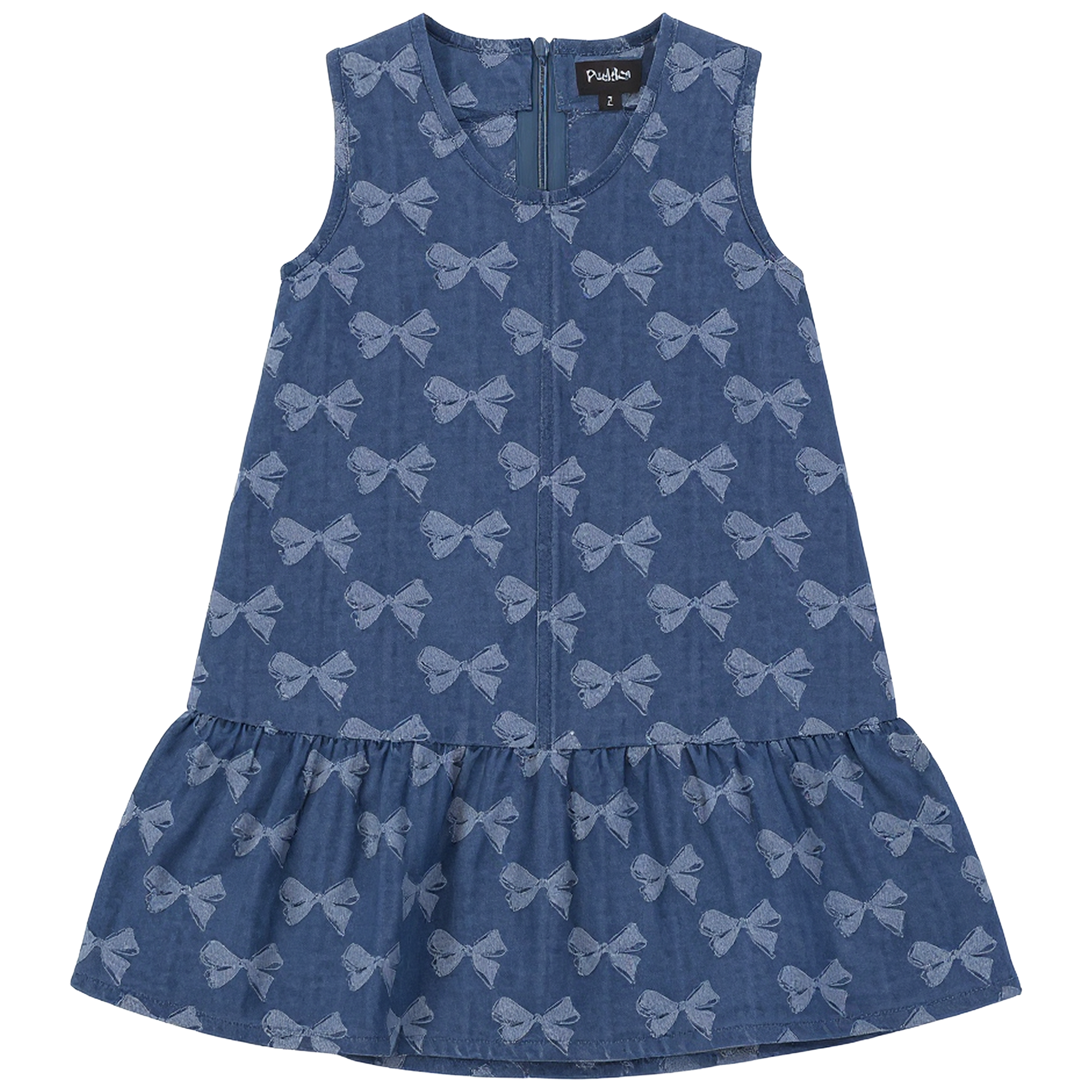 Bow Printed Denim Jumper in Dark Denim by Puddles