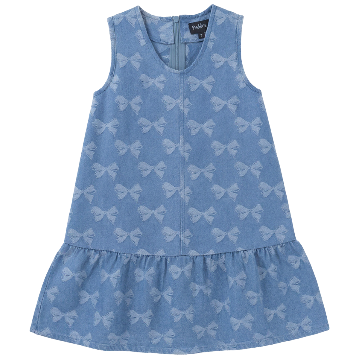 Bow Printed Denim Jumper in Light Denim by Puddles