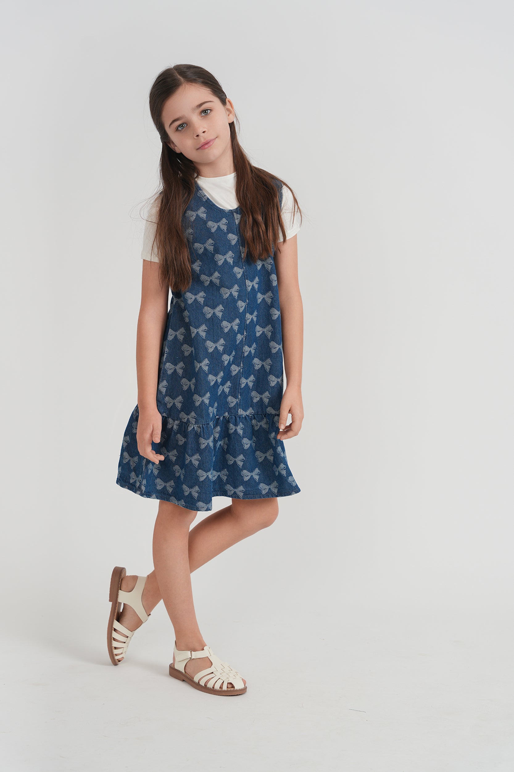 Bow Printed Denim Jumper in by Puddles