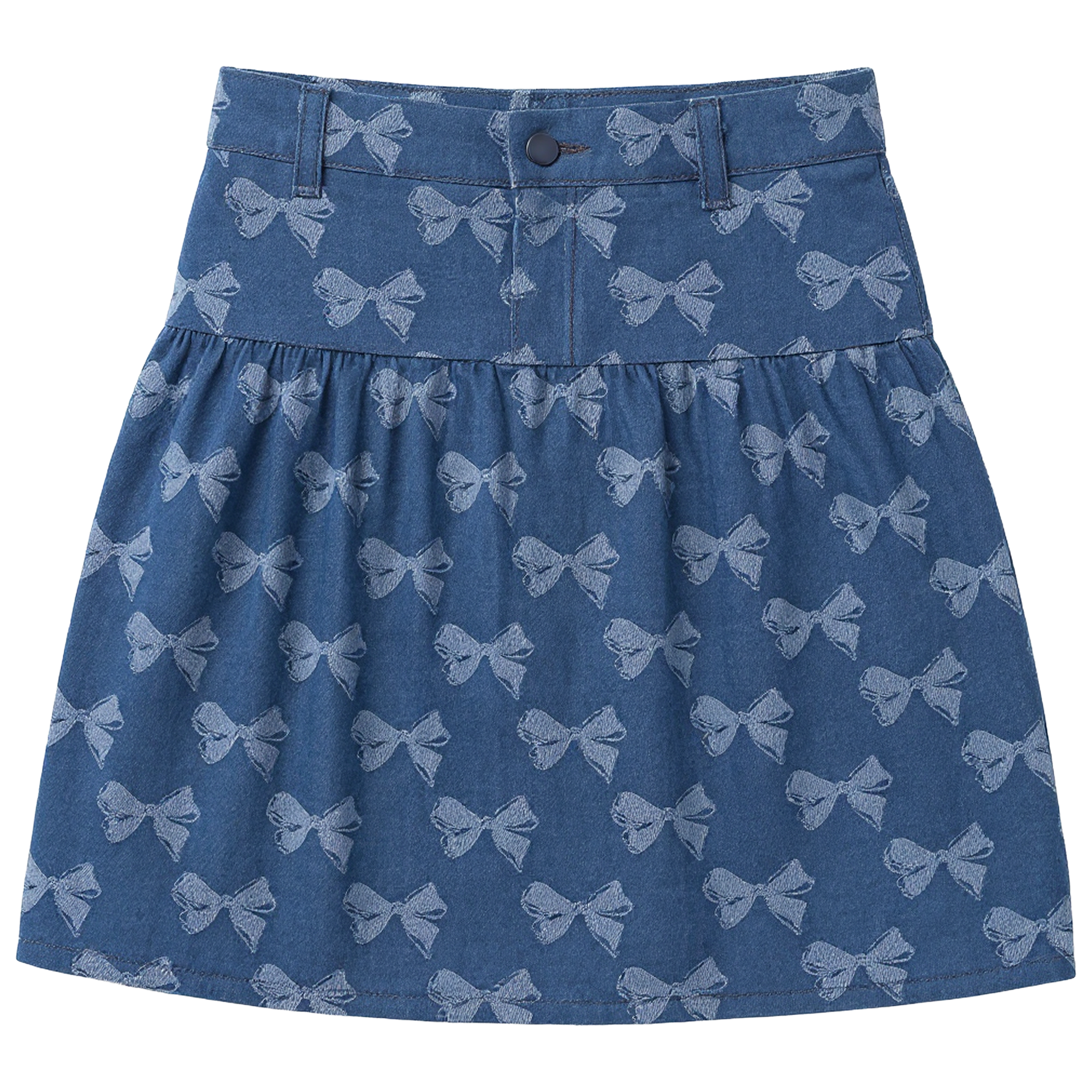 Bow Printed Denim Skirt in Dark Denim by Puddles