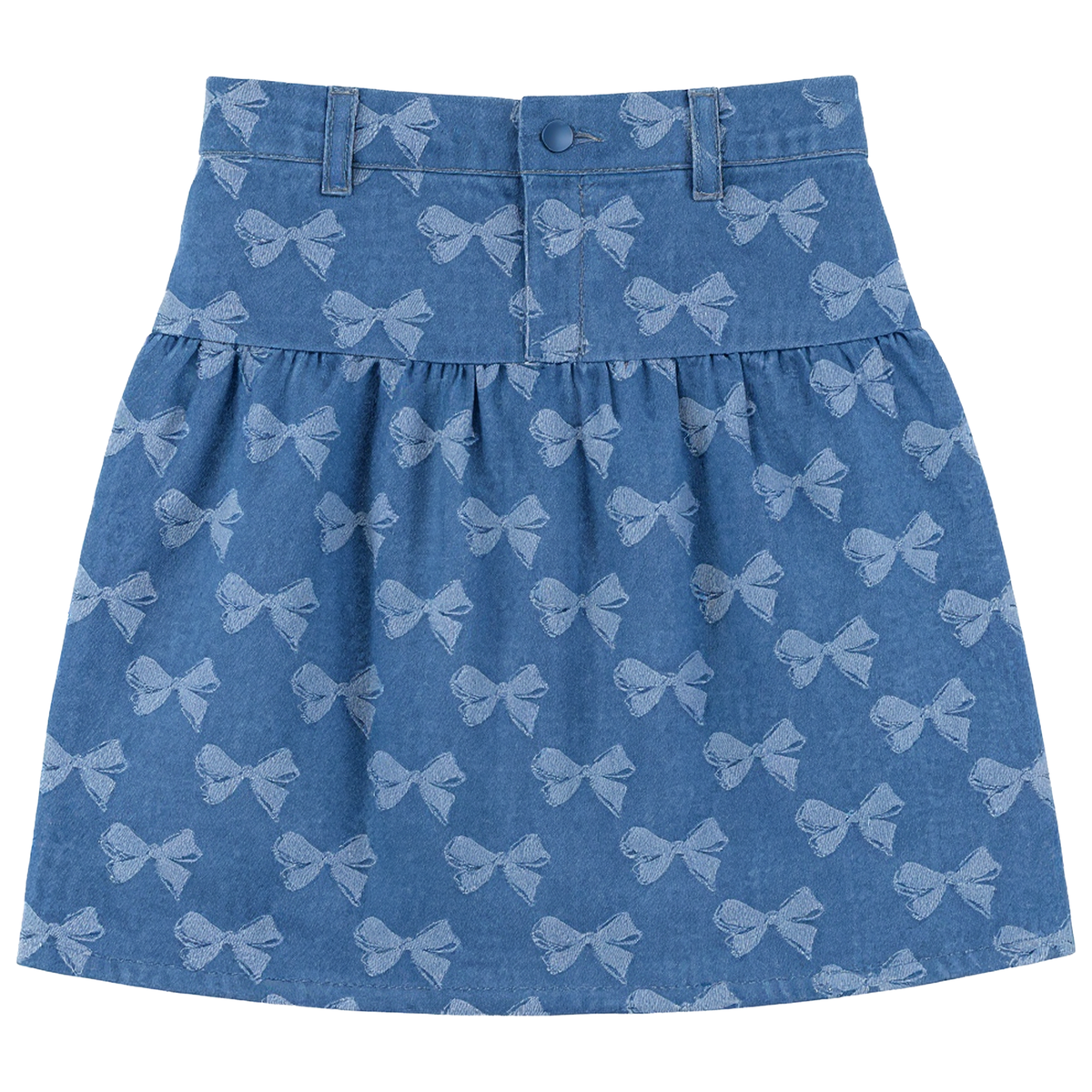 Bow Printed Denim Skirt in Light Denim by Puddles