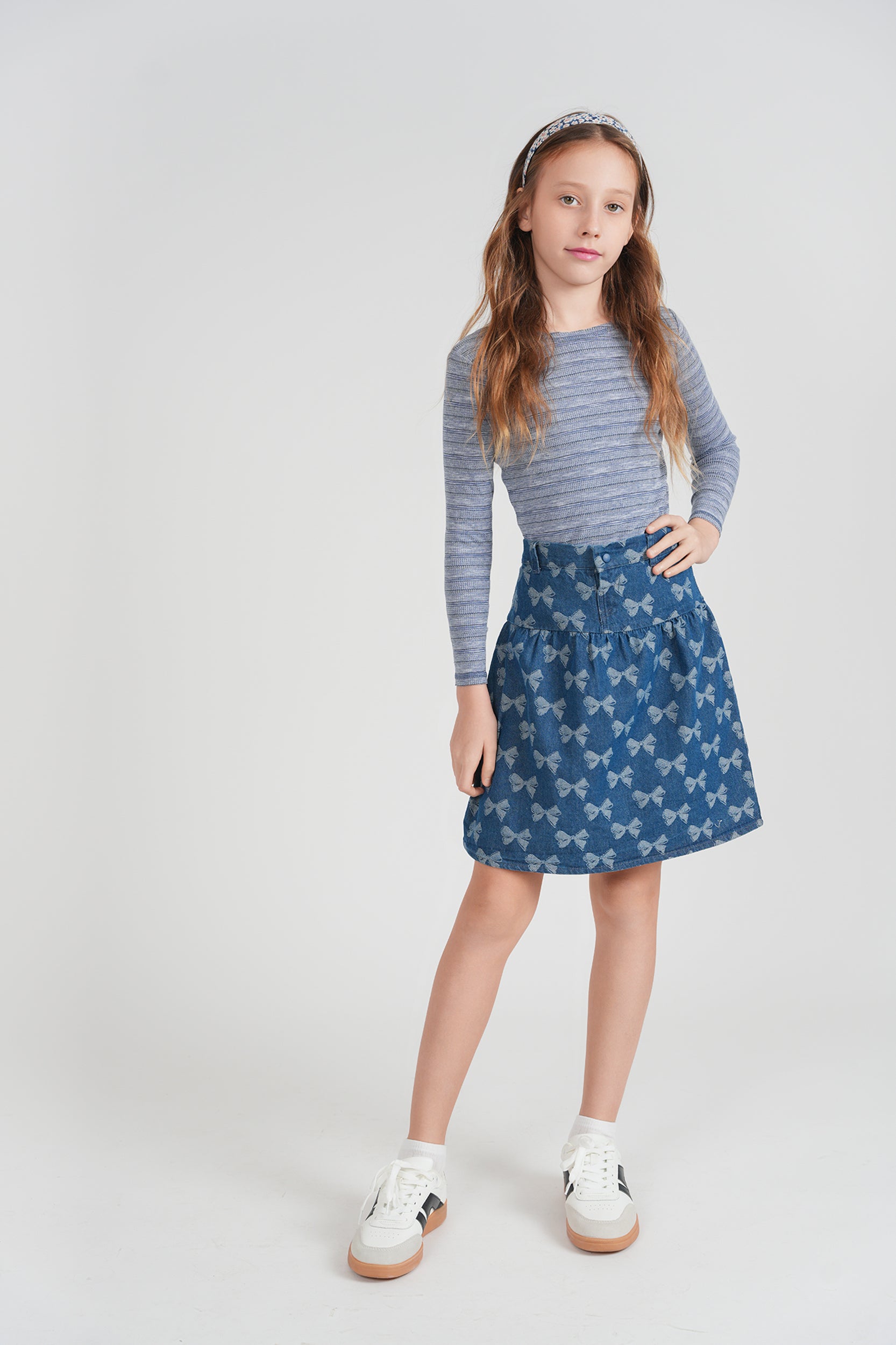 Bow Printed Denim Skirt in by Puddles