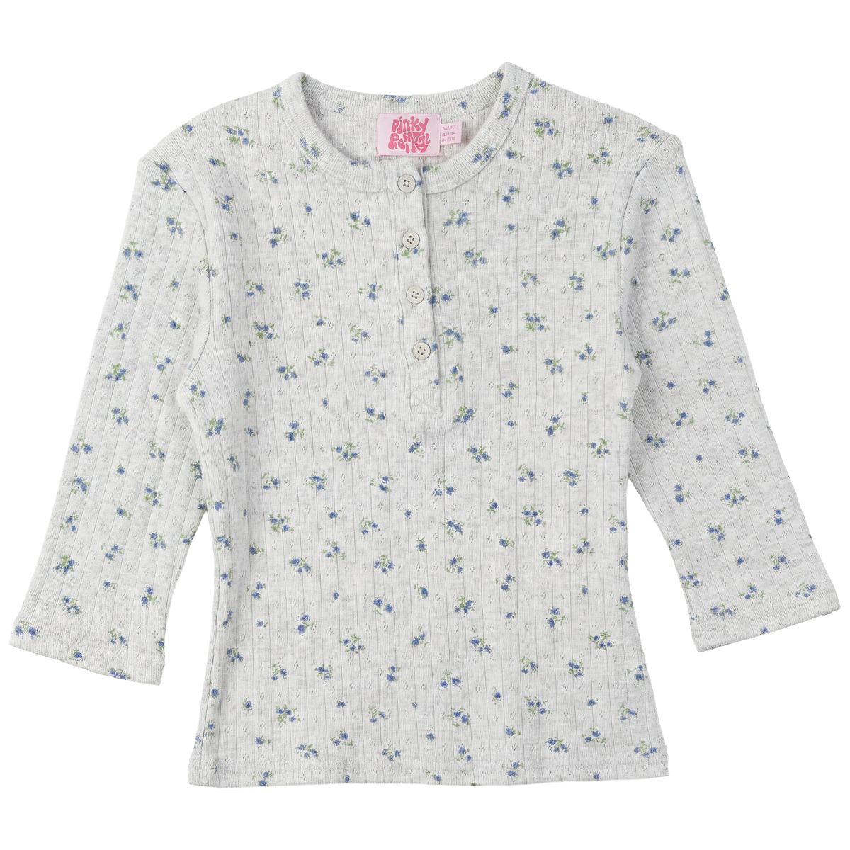 Floral Pointel Henley Top in Grey Mix by Pinky Promise