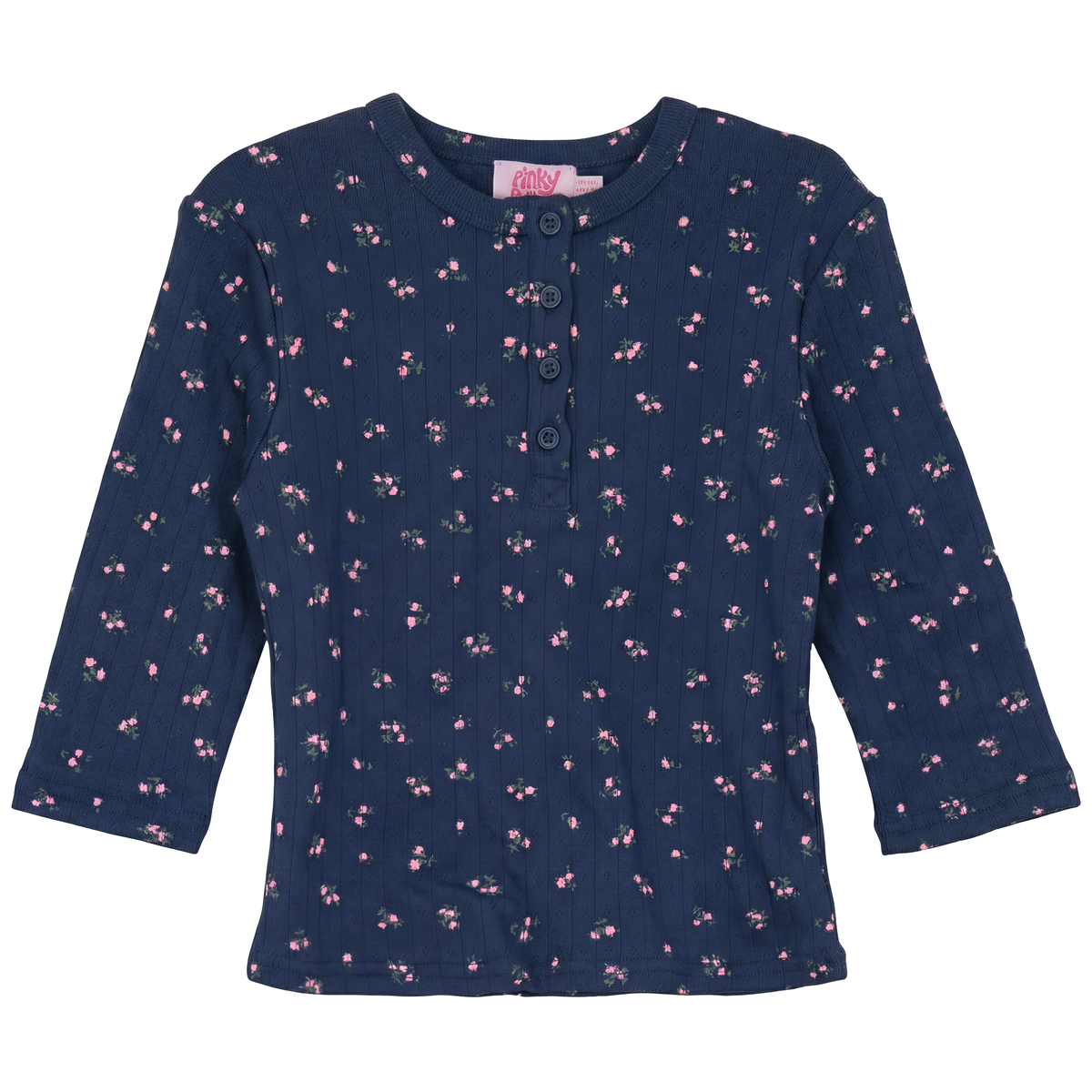 Floral Pointel Henley Top in Navy by Pinky Promise