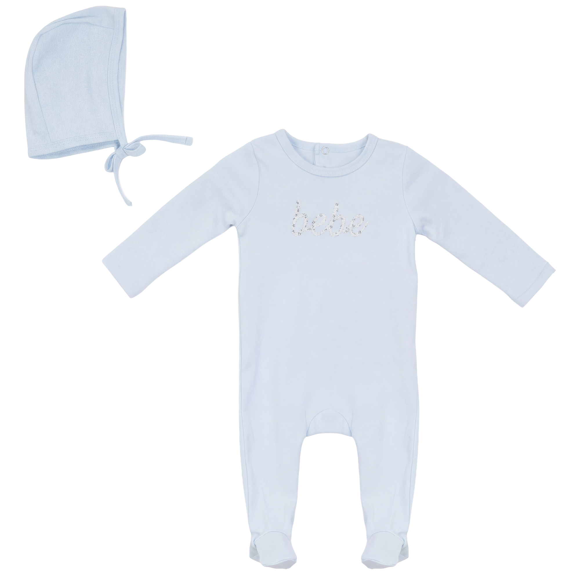 Embroidered Onesie Set in Chalk Blue by Bebe Bella