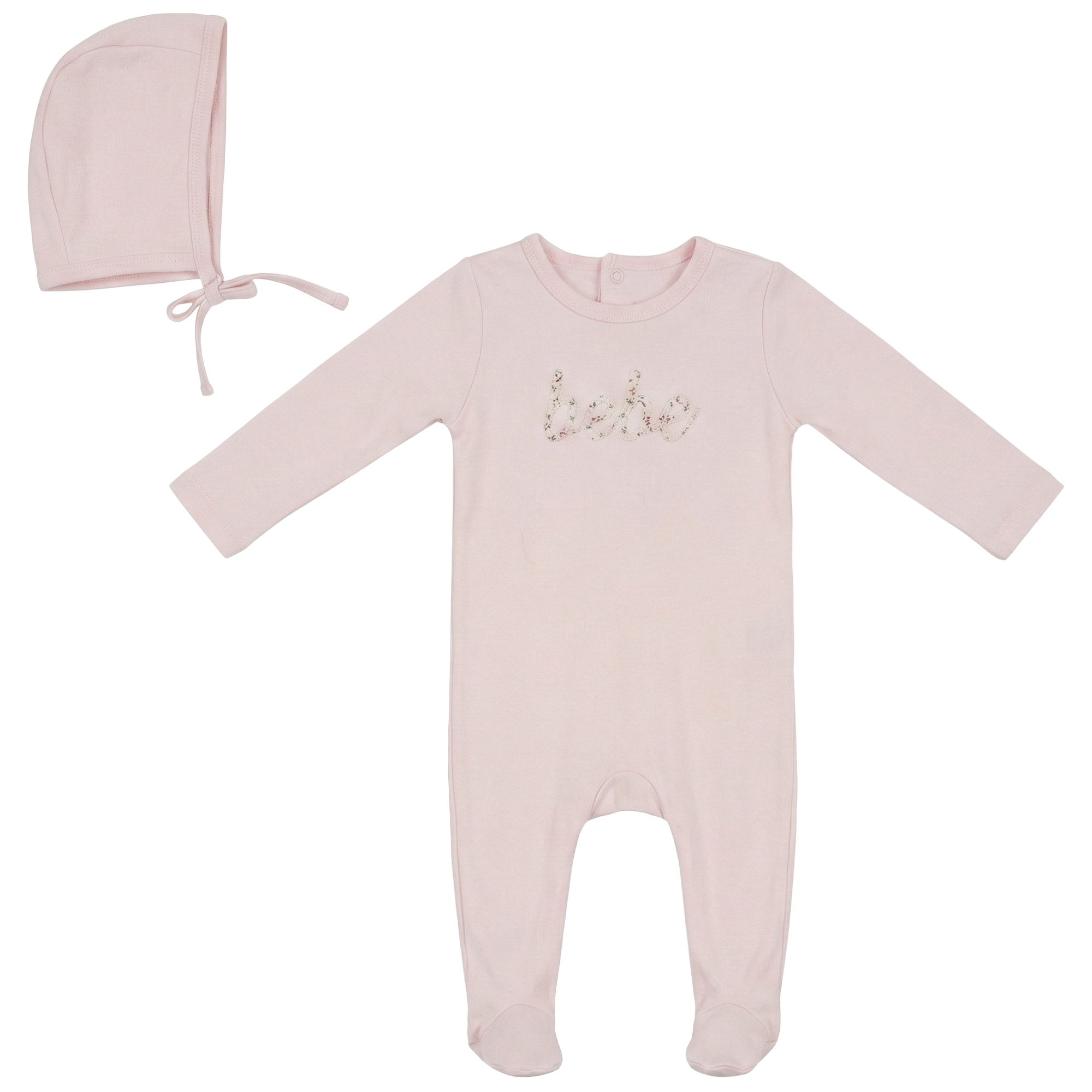 Embroidered Onesie Set in Powder Pink by Bebe Bella