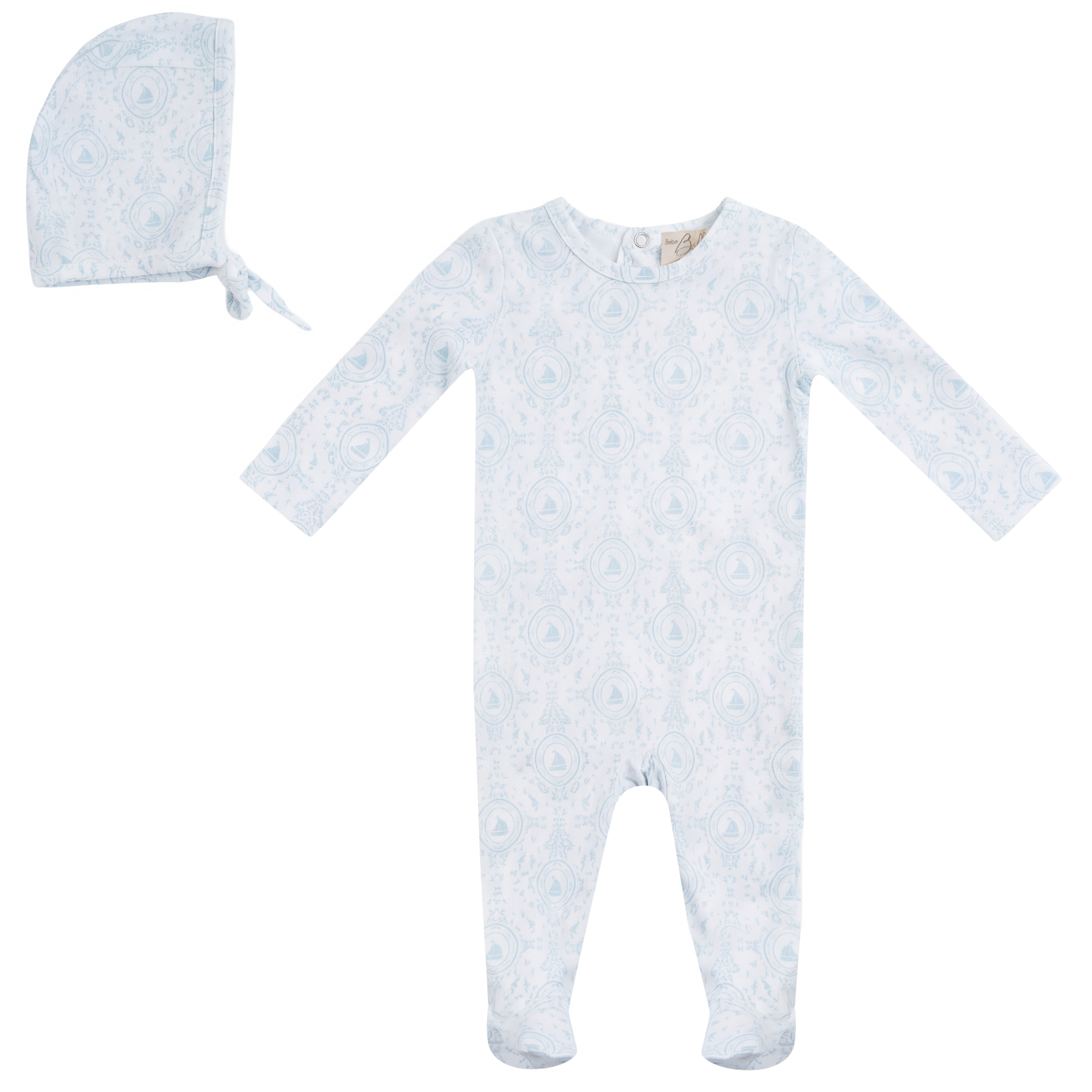 Boat/ Floral Print Onesie in White Sky by Bebe Bella
