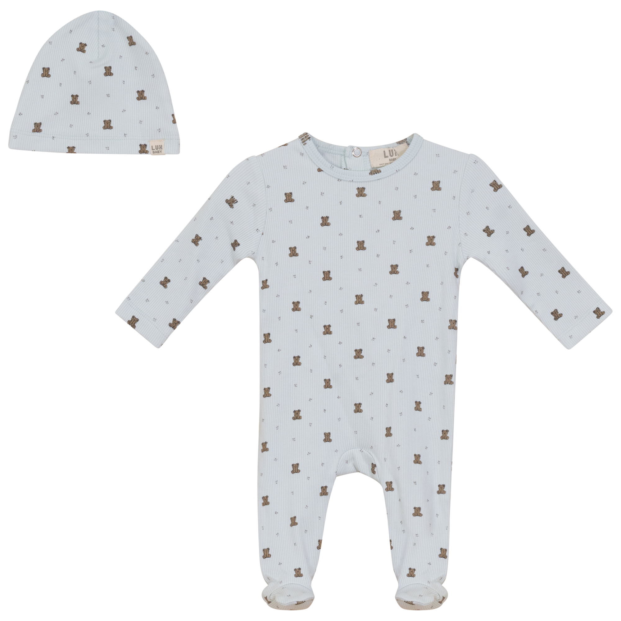 Bear/ Bow Onesie in Chalk Blue by Lux Baby