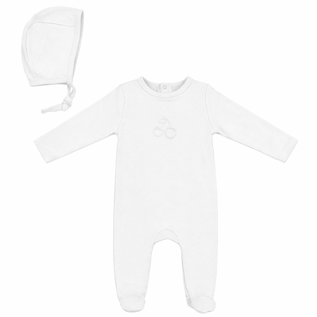 Embossed Cherry Onesie in White by Bebe Bella