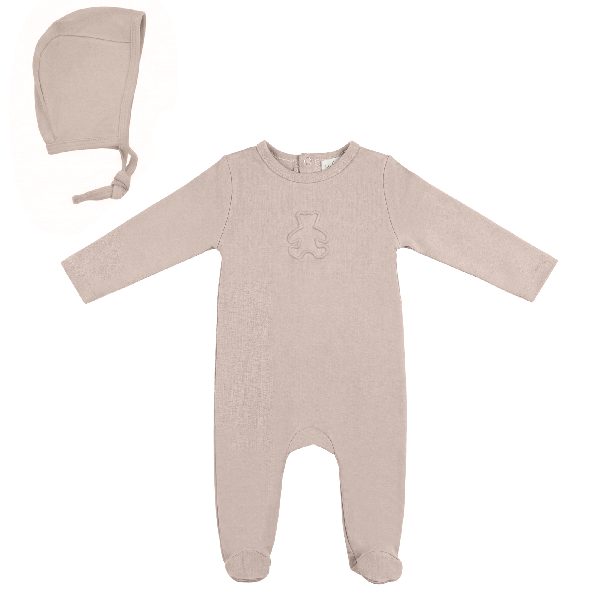 Embossed Bear Onesie in Beige by Bebe Bella