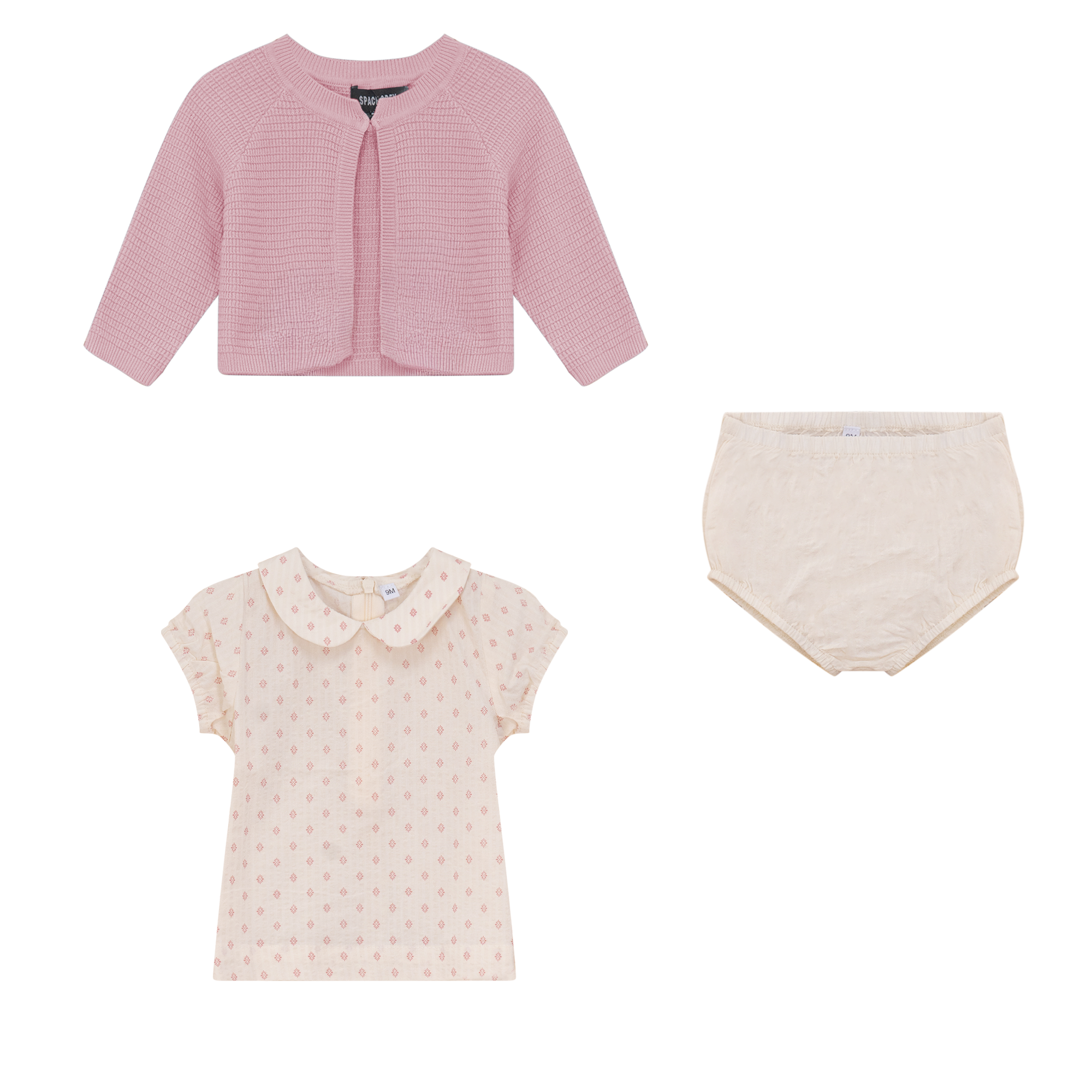 Printed Gauze Three Piece Set in Cream Pink by Space Grey