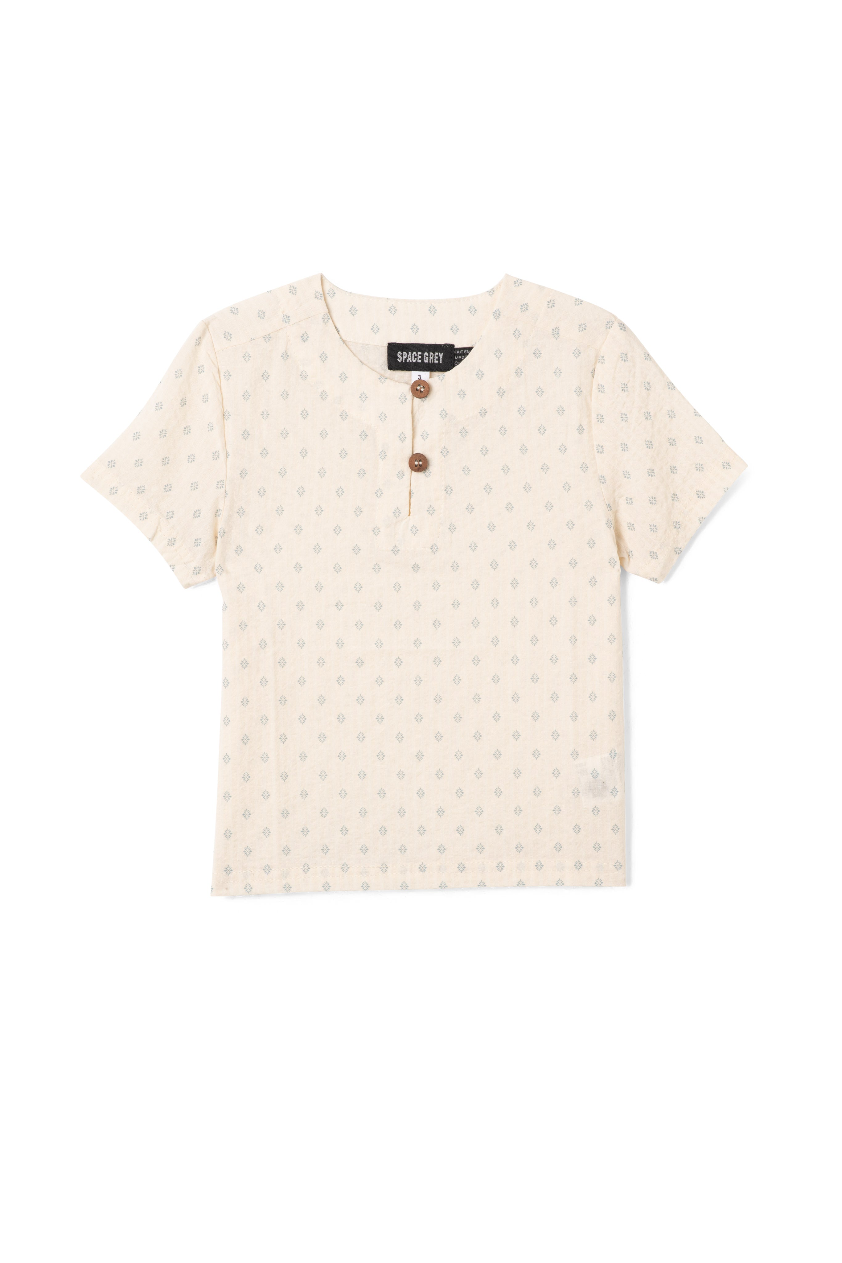 Printed Gauze Shirt in Cream Blue by Space Grey