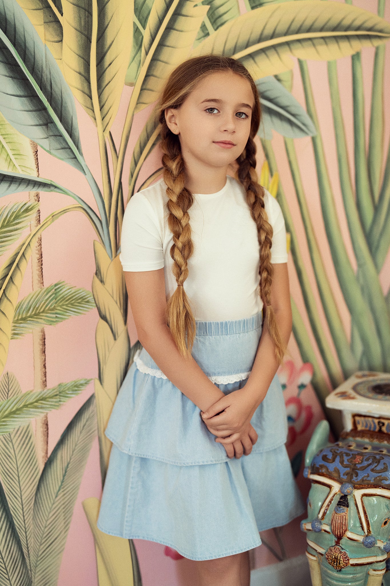 Denim Cotton Tiered Skirt in by Jolie Capri