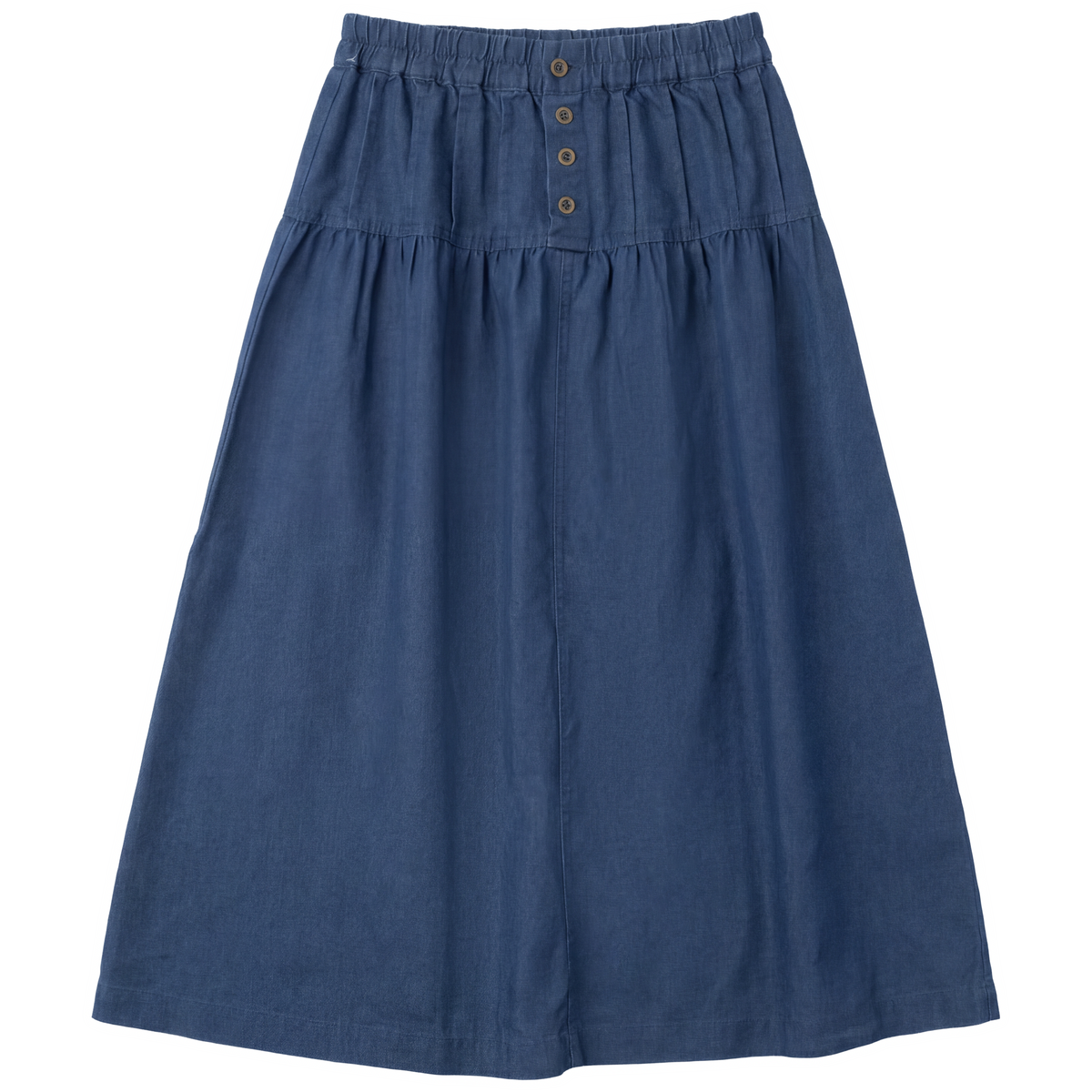 Button Denim Midi Skirt in Dark Denim by Pinky Promise