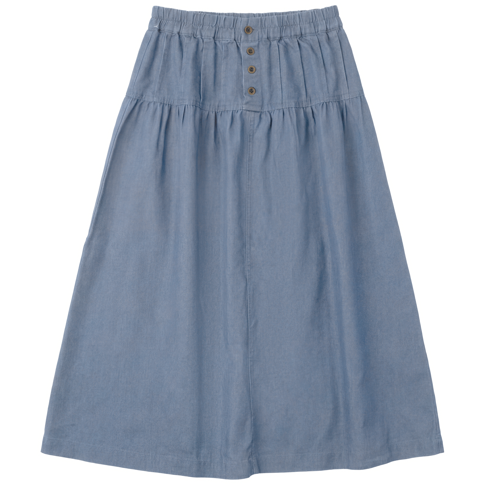 Button Denim Midi Skirt in Light Denim by Pinky Promise
