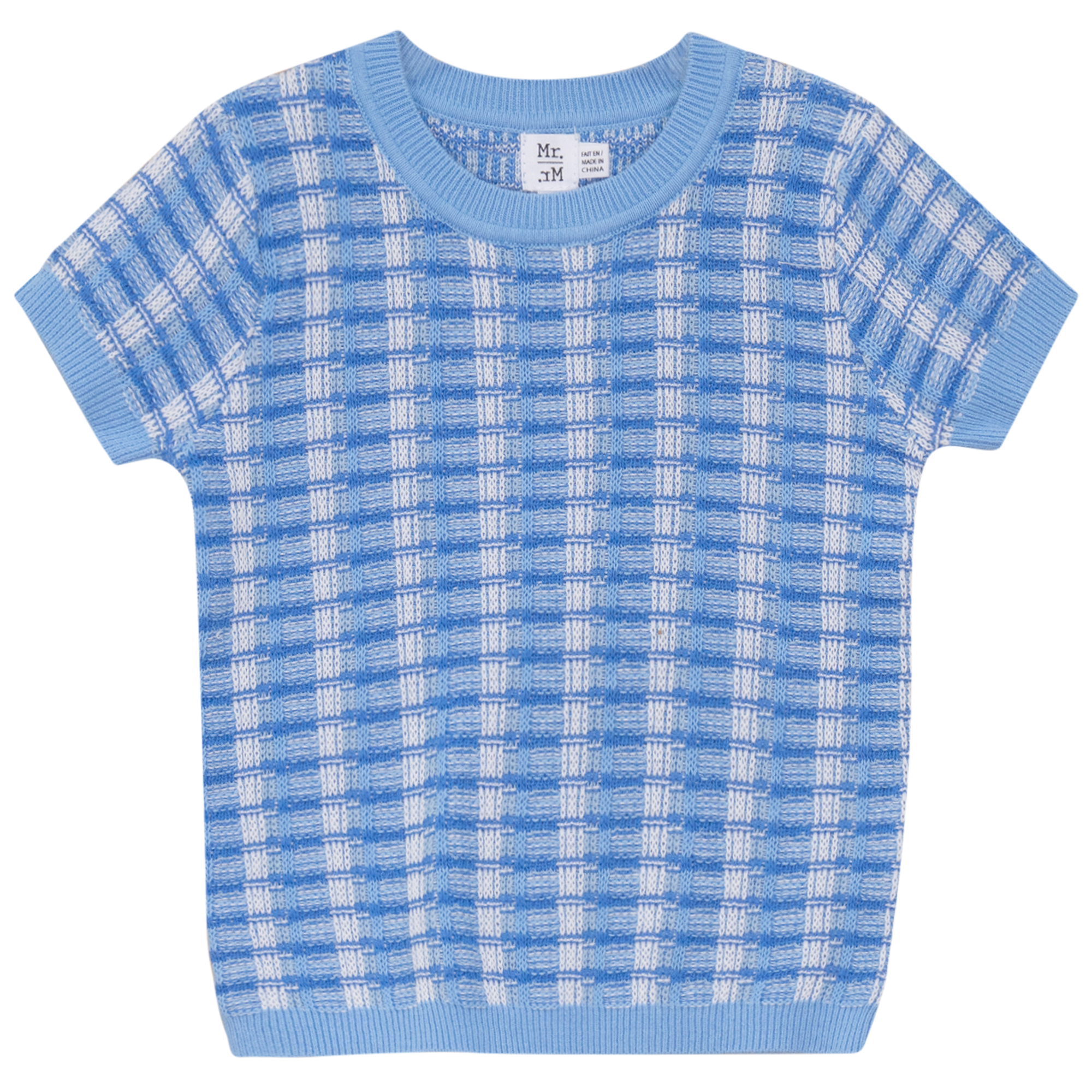 Basket Weave Short Sleeve Knit Sweater in Light Blue by Mr. Mr.