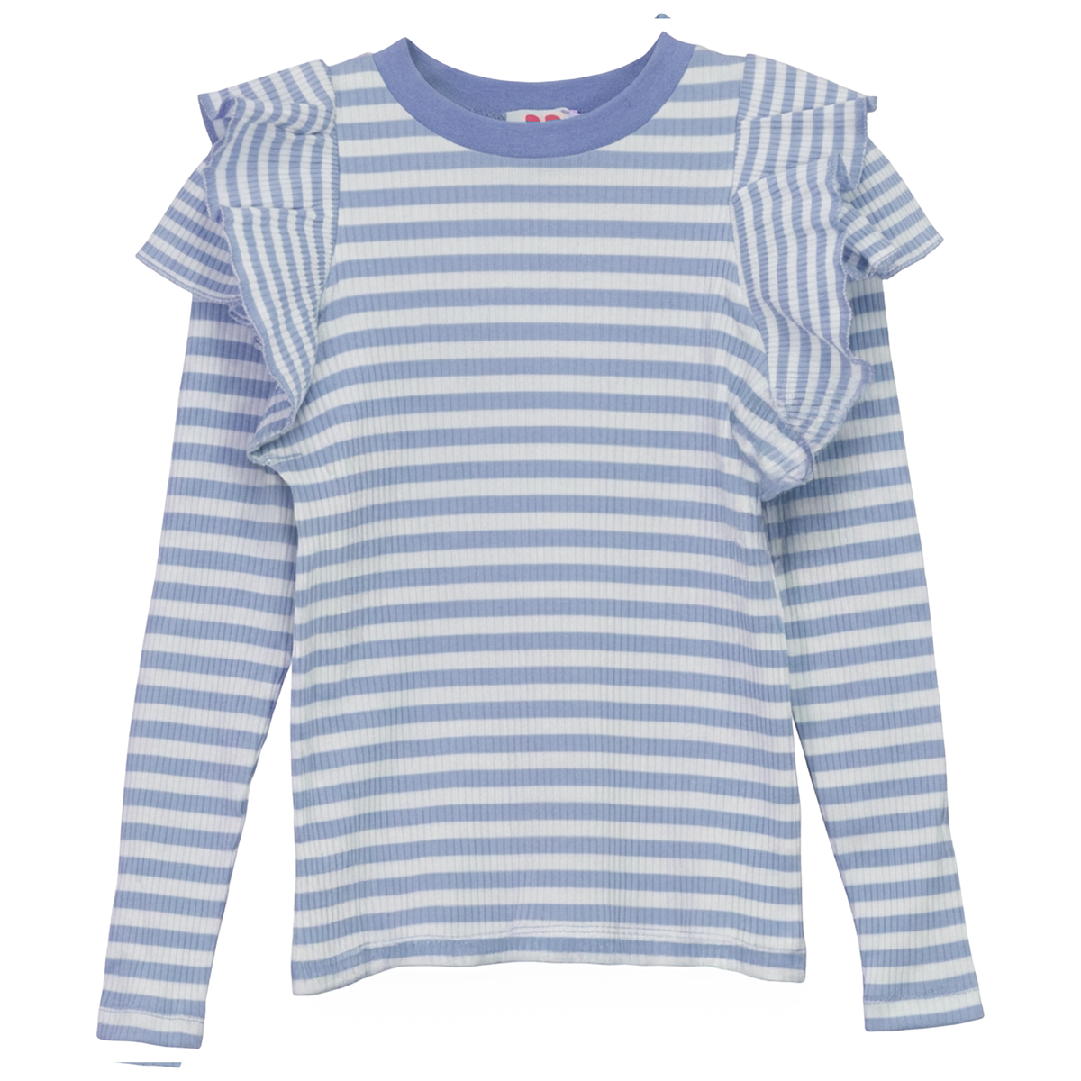 Stripped Rib T Shirt With Ruffles in Blue by Pinky Promise